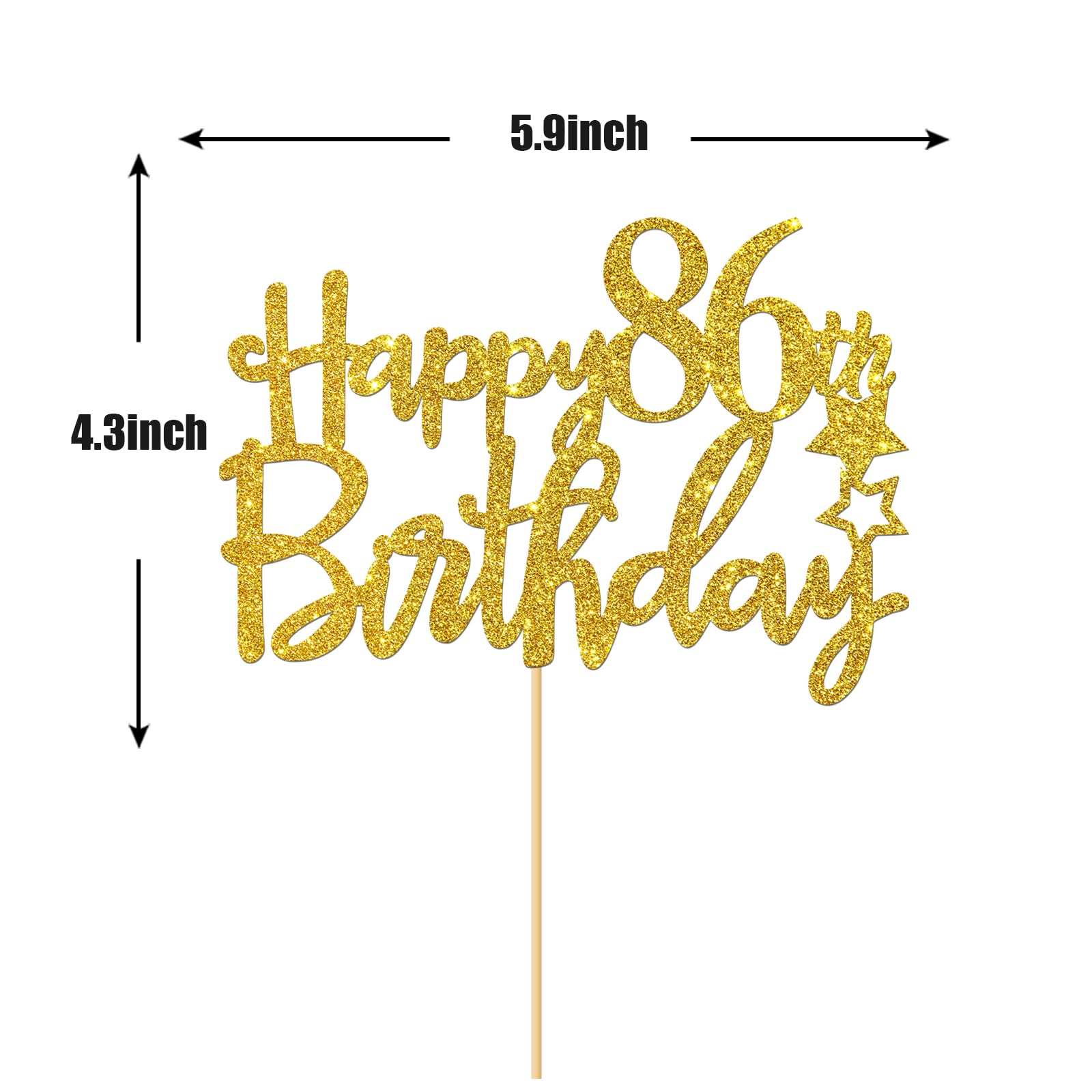 Gold Glitter Happy 86th Birthday Cake Topper - 86 Sign Cake Decorations - Cheers to 86 Years Party Supplies - 86th Birthday Party Decor for Grandparents, Parents & Friends Celebration