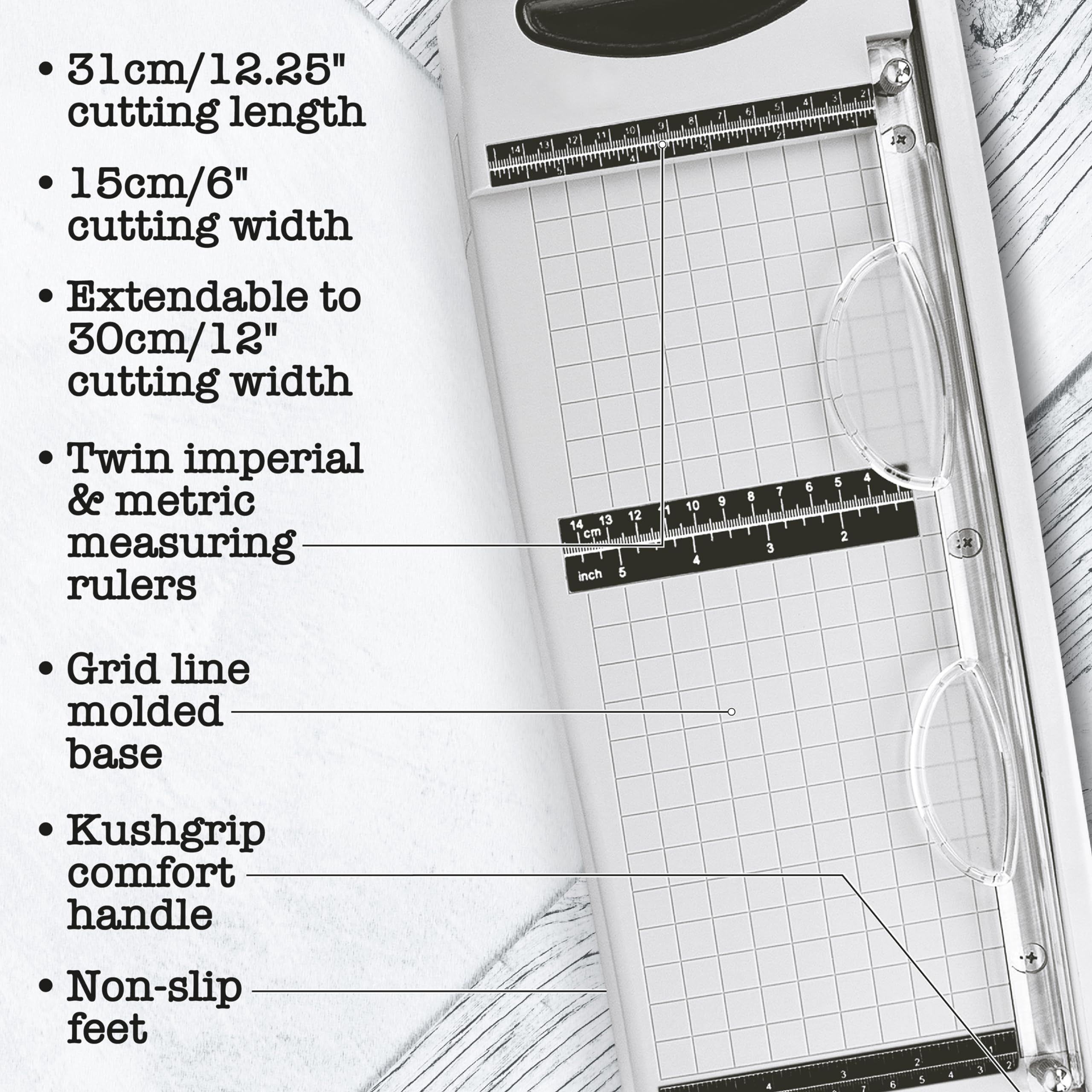 Tim Holtz Maxi Guillotine Paper Trimmer - 12.25 Inch Heavy Duty Paper Cutter for Scrapbooking, Vinyl, Cardstock & Craft Projects - Extendable Ruler with Grid Lines - Perfect for DIY Cards, Scrapbook Pages & Home Office Use