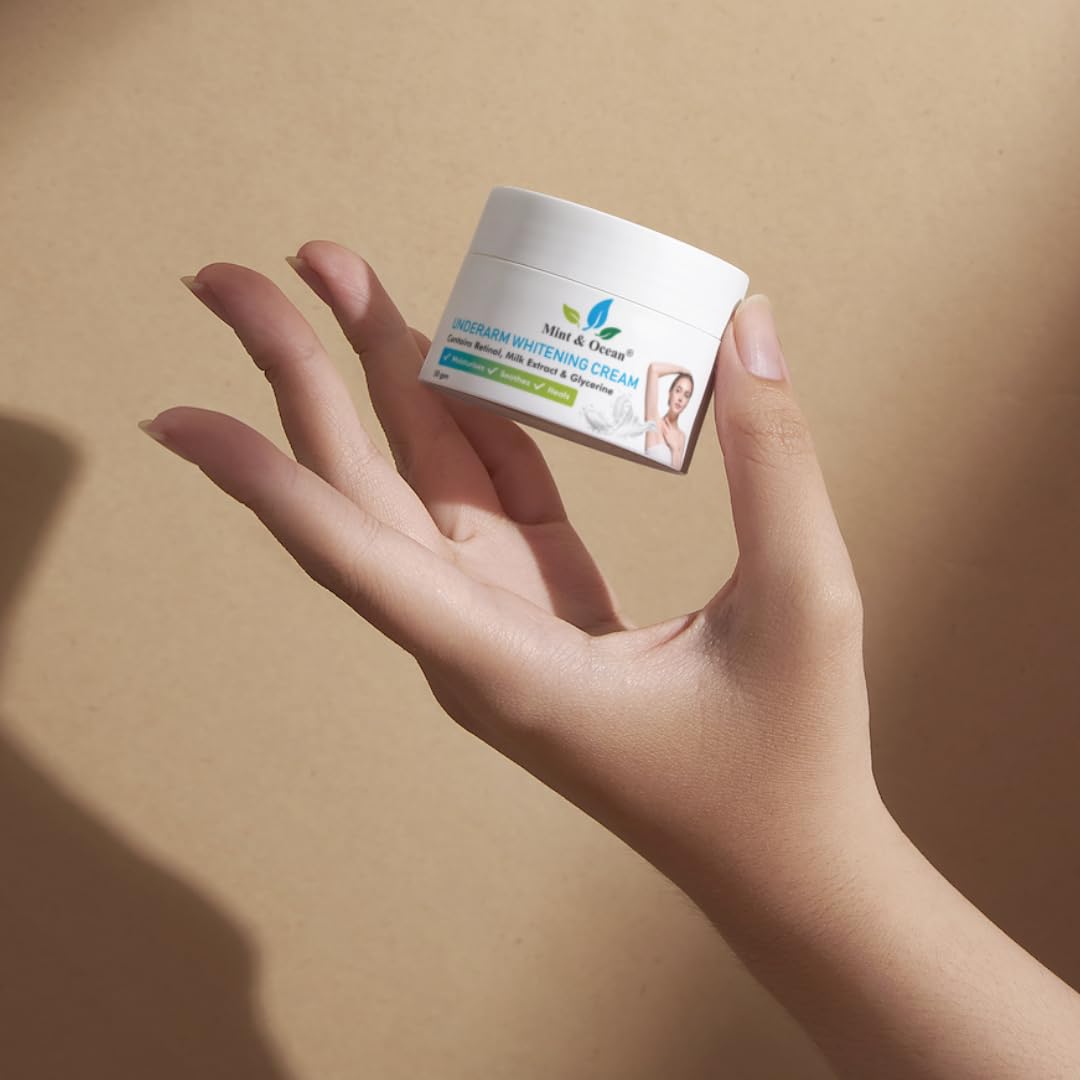 Mint & Ocean Underarm Whitening Cream with Retinol & Milk Extracts - Dark Underarm Brightening Treatment - 50g x 2 Pack - Glycerin Formula for Smooth Skin | Perfect for Summer Dresses & Special Occasions