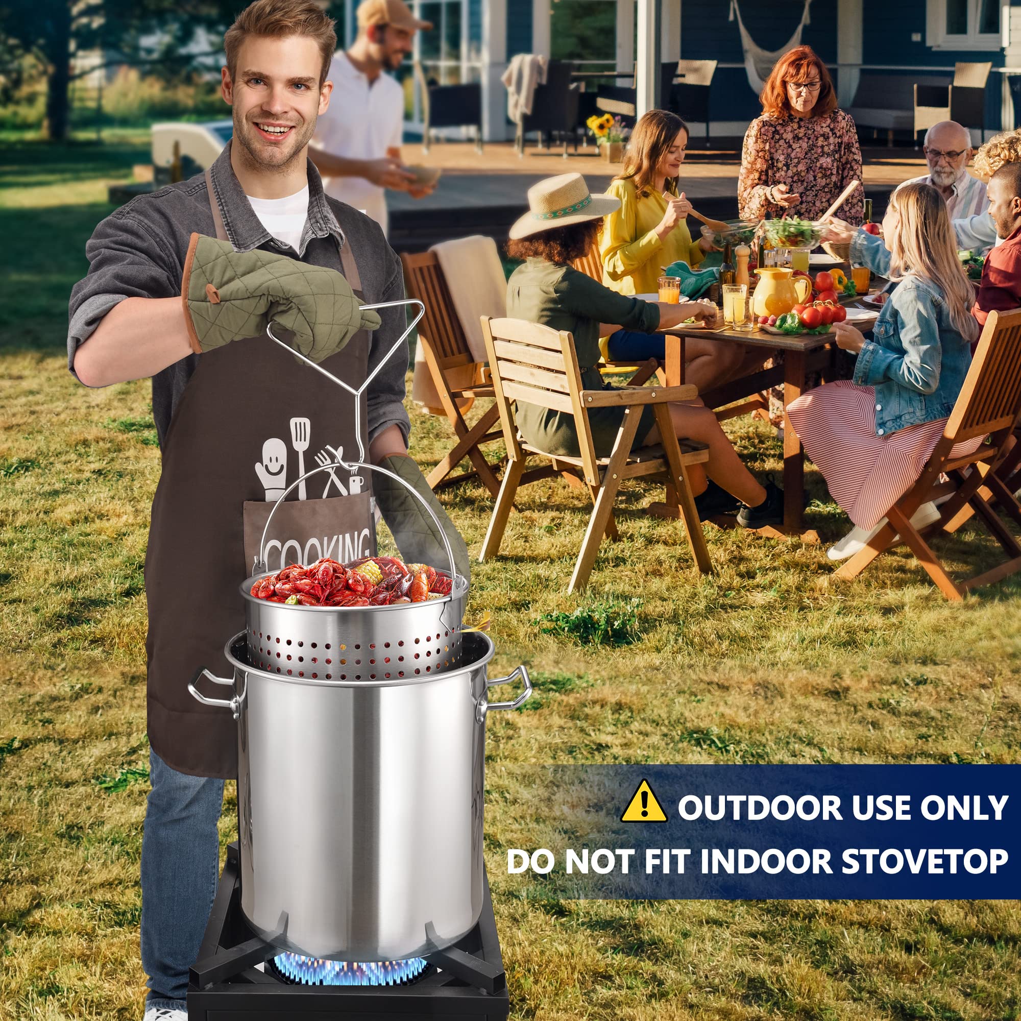 ARC 40QT Stainless Steel Seafood Boiling Kit with 200,000 BTU Propane Burner - Includes Crawfish Boil Pot, Basket & Steamer Rack - Perfect for Outdoor Cooking, Steaming, Turkey Frying, Lobster & Shrimp Boiling - Ideal for Backyard Parties, Camping & Seafood Feasts