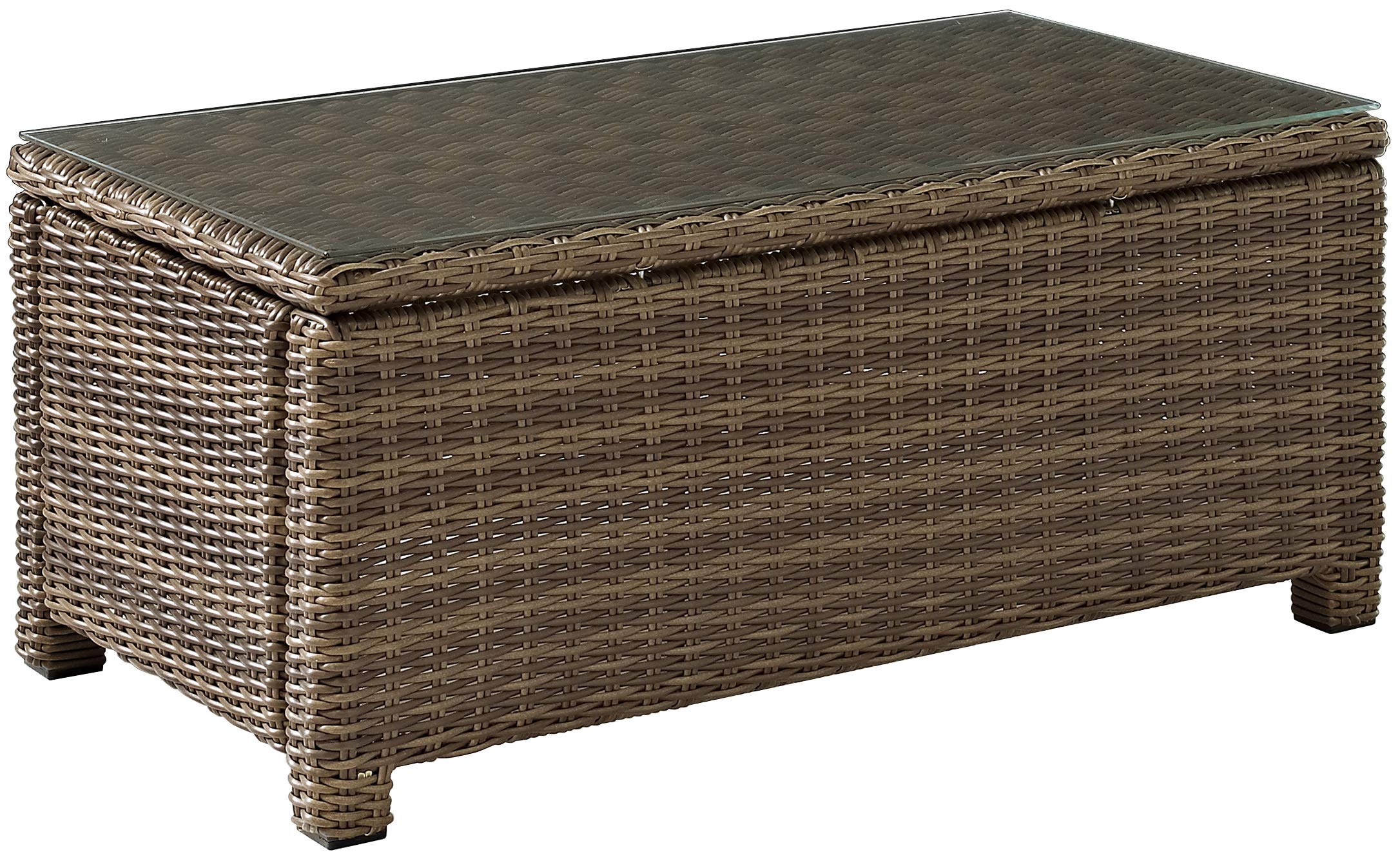 Crosley Bradenton 3-Piece Outdoor Wicker Loveseat Set with Navy Cushions - Patio Furniture for Porch, Garden & Backyard - Brown Weather-Resistant Conversation Set for Relaxing Outdoors