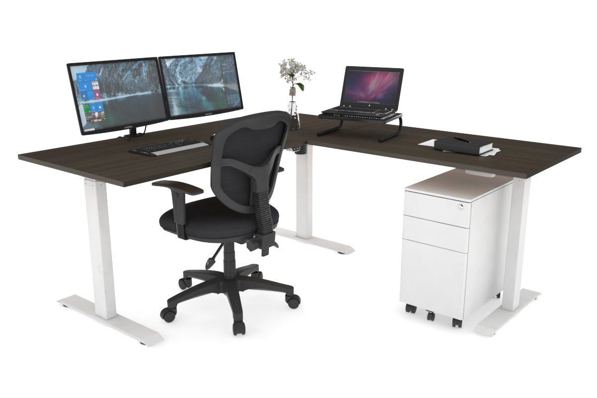 Adjustable Corner Workstation with White Frame - 1600L x 1450W RHS Work Desk for Home Office & Small Business Workspace