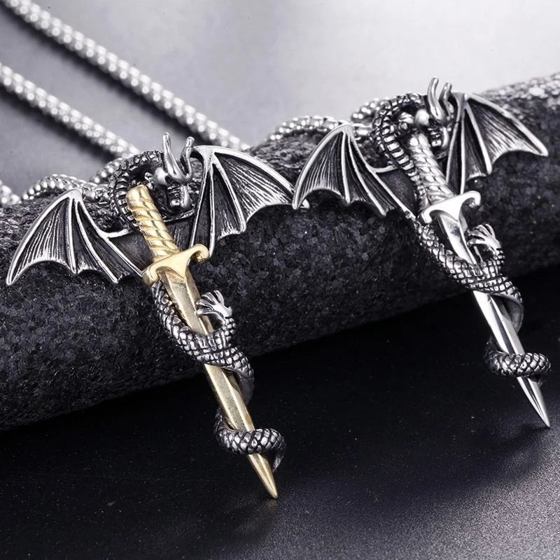 Dinosaur Pterodactyl Sword-Shaped Pendant Necklace - Jurassic Themed Jewelry for Men & Women - Perfect for Cosplay, Gifts, and Dinosaur Lovers