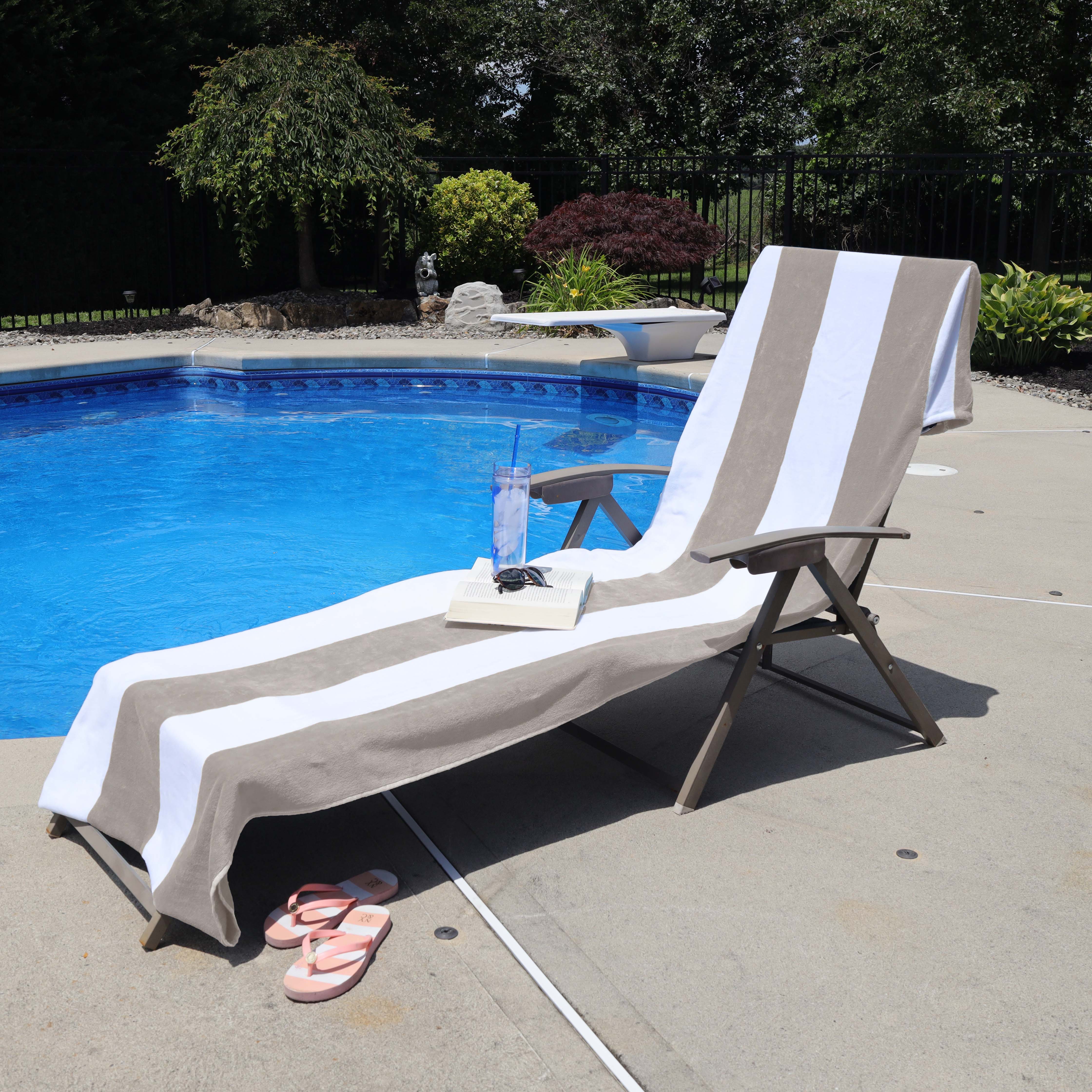 Premium Cotton Cabana Stripe Chaise Lounge Chair Cover - Standard Size, UV Resistant & Waterproof - Perfect for Poolside, Patio, and Outdoor Furniture Protection