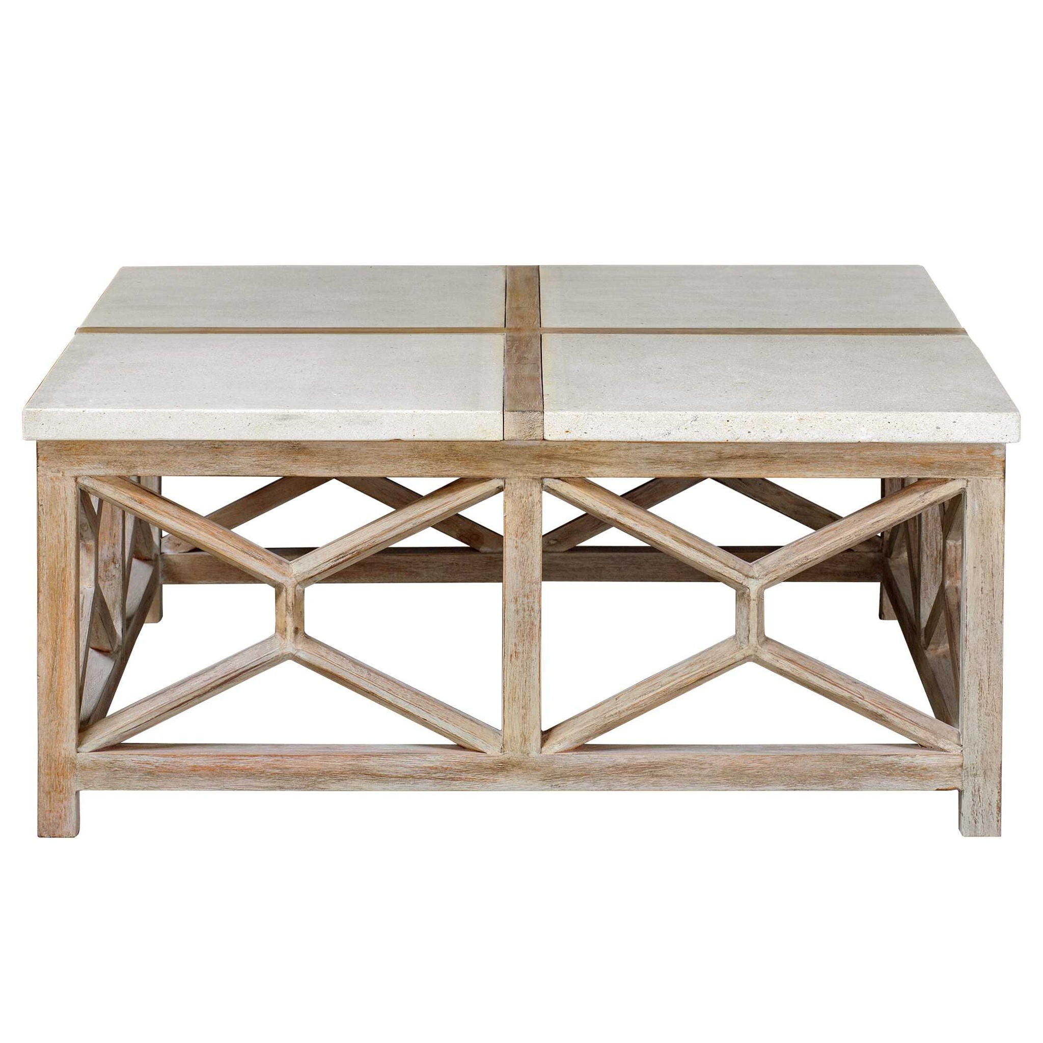 White & Light Brown Stone Coffee Table - Modern Living Room Centerpiece for Home Decor & Relaxation