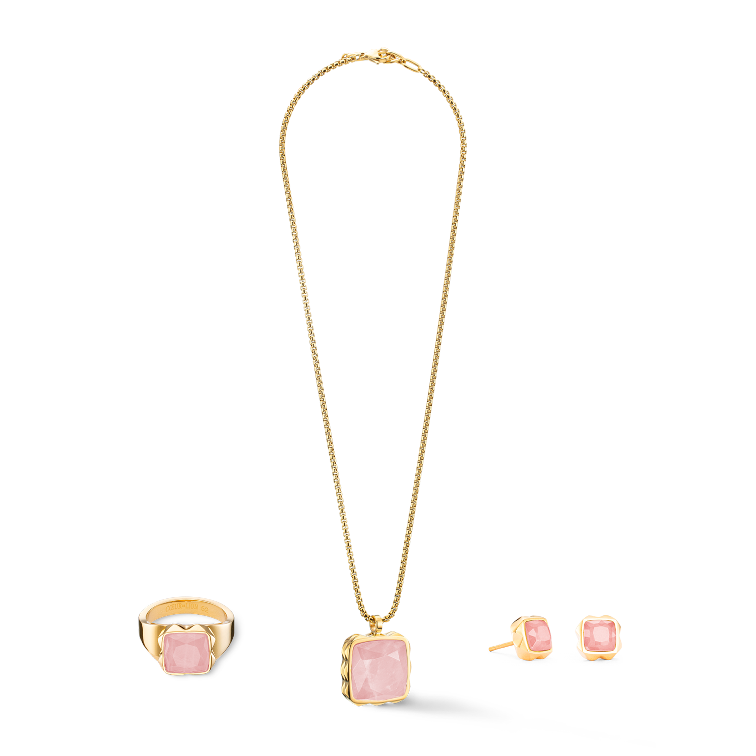 Rose Quartz Square Ring Spikes - Gold Pink Jewelry for Women, Fashion Statement for Parties & Everyday Wear