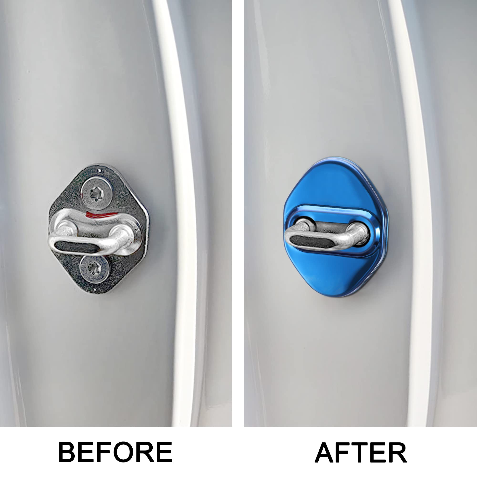 TOMALL 4pcs Stainless Steel Car Door Lock Latches Cover Protector - Compatible with Honda Accord, Civic, CR-V, XR-V, HR-V, UR-V, Odyssey, Crosstour, Pilot, Vezel - Sports Style Accessories (Blue) - Prevent Rust & Theft for Enhanced Vehicle Security