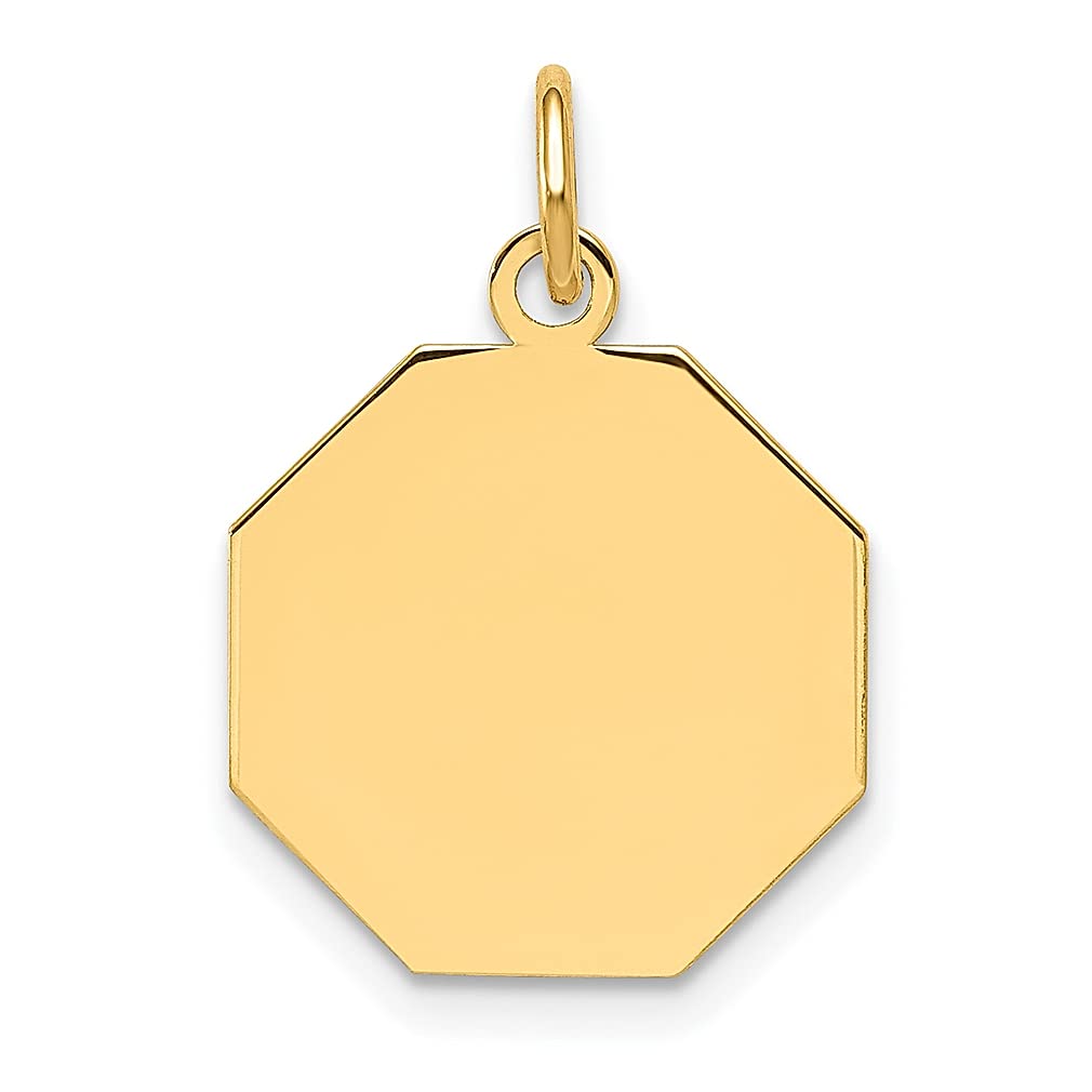14K Yellow Gold Engravable Octagonal Disc Charm Necklace Pendant - 0.018 Gauge Fine Jewelry for Women - Perfect Gift for Her, Birthday, Anniversary & Special Occasions