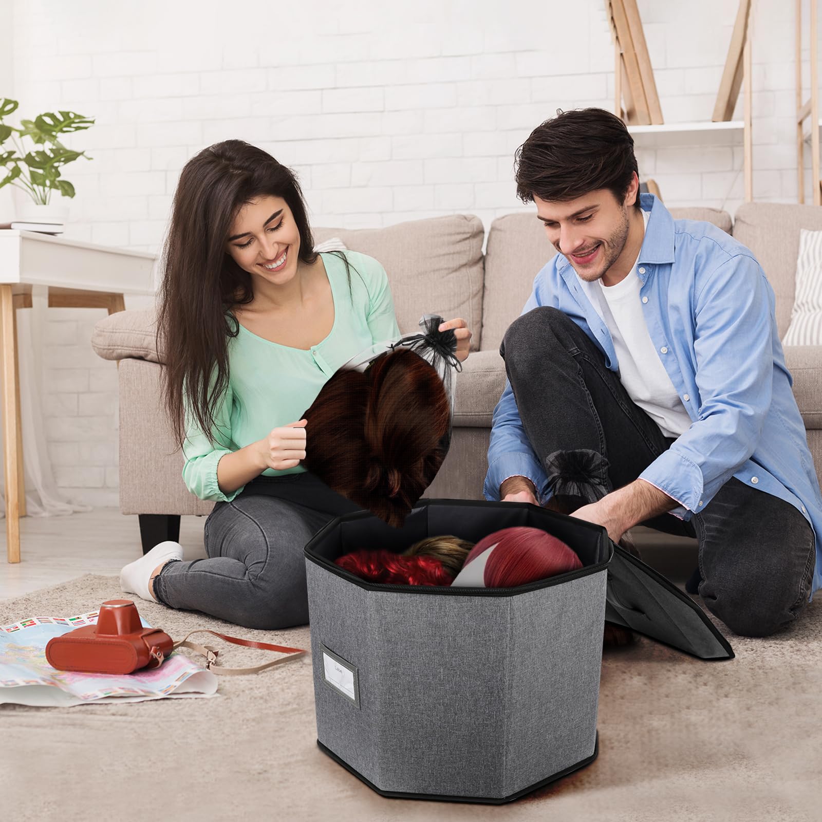 Wig Storage Box & Travel Case - Foldable Wig Organizer for Men & Women | Yarn & Cosmetic Cabinet Storage Bag | Perfect for Travel, Home & Salon Use