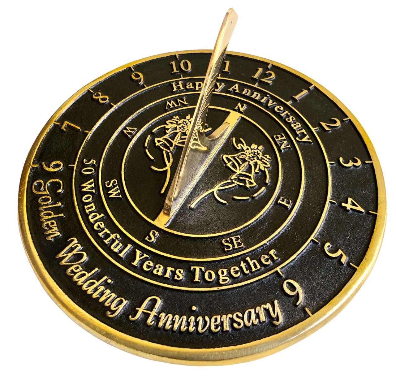 Golden Wedding Anniversary Sundial Gift - Elegant 50th Year Keepsake for Couples - Perfect for Outdoor Garden, Patio, or Beach Decor