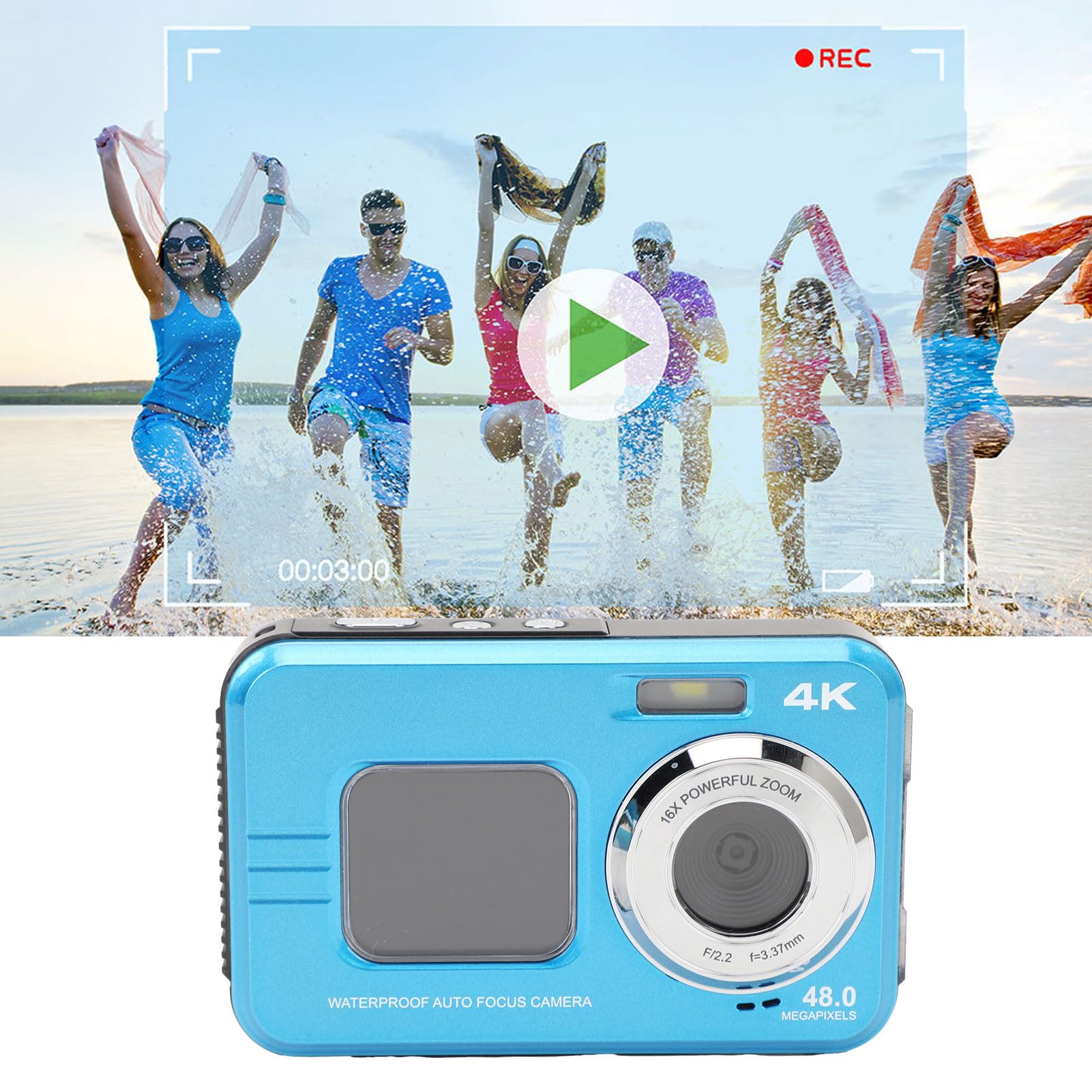 4K Underwater Camera 48MP Autofocus with Dual Screens - 11FT Waterproof Digital Camera for Snorkeling, Diving & Swimming | Compact Selfie Camera for Travel & Outdoor Adventures (Blue)