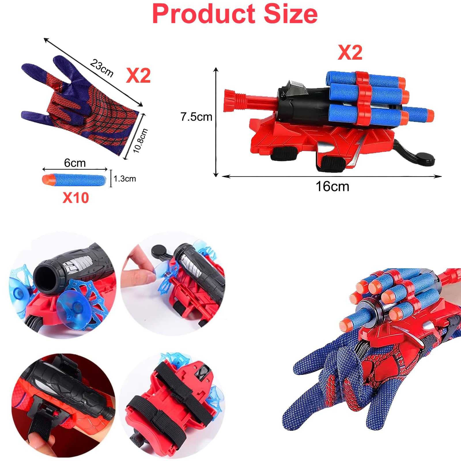 PTBWS Set of 2 Spiderman Web Shooter Gloves - Spiderman Cosplay Accessories, Hero Wrist Launcher Toys for Kids - Educational Role Play Gift for Birthday & Halloween Costume (Blue)