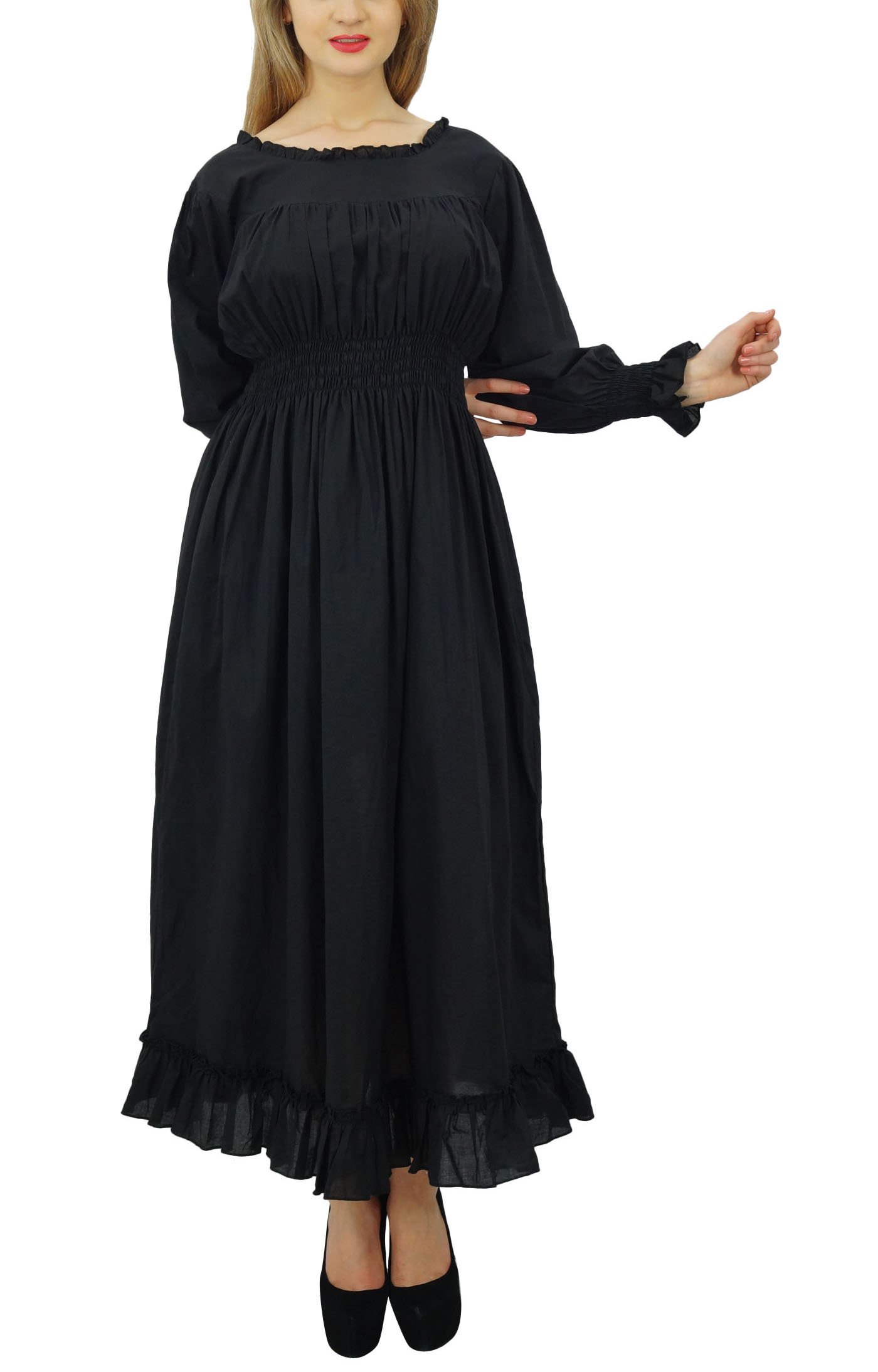 Bimba Women's Cotton Smocked Waist Long Maxi Dress - Casual Summer Beach Dress for Vacation, Party & Everyday Wear