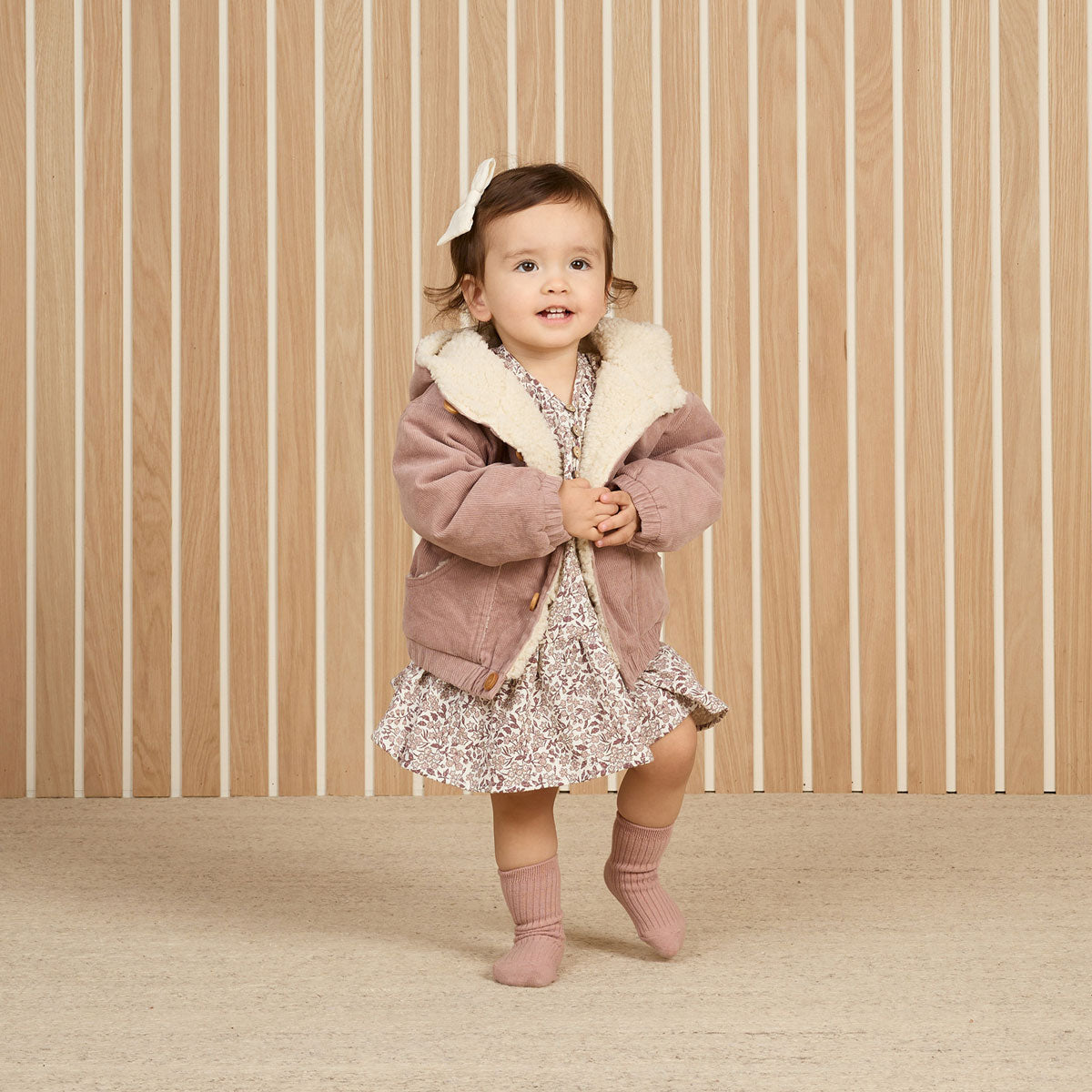 Corduroy Hooded Jacket for Women - Soft Mauve Winter Coat with Pockets | Cozy Outerwear for Casual Wear, Fall & Winter Fashion | FINAL SALE