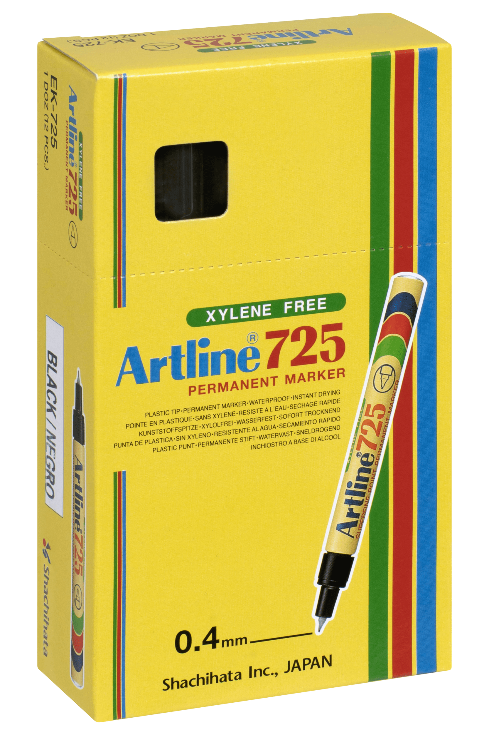 Artline 725 Permanent Marker - Ultra Fine 0.4mm Tip, Black Ink, 12-Pack - Ideal for Office, School, Art Projects & Labeling