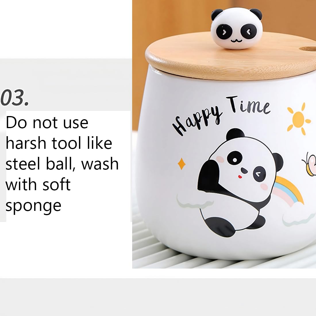 BonZeal 400ml Ceramic Panda Mug with Lid & Spoon - Cute Tea Coffee Cup for Kids, Birthday Christmas New Year Gifts for Boys Girls, Secret Santa Present - Perfect for Hot Drinks, Milk, School & Home Use