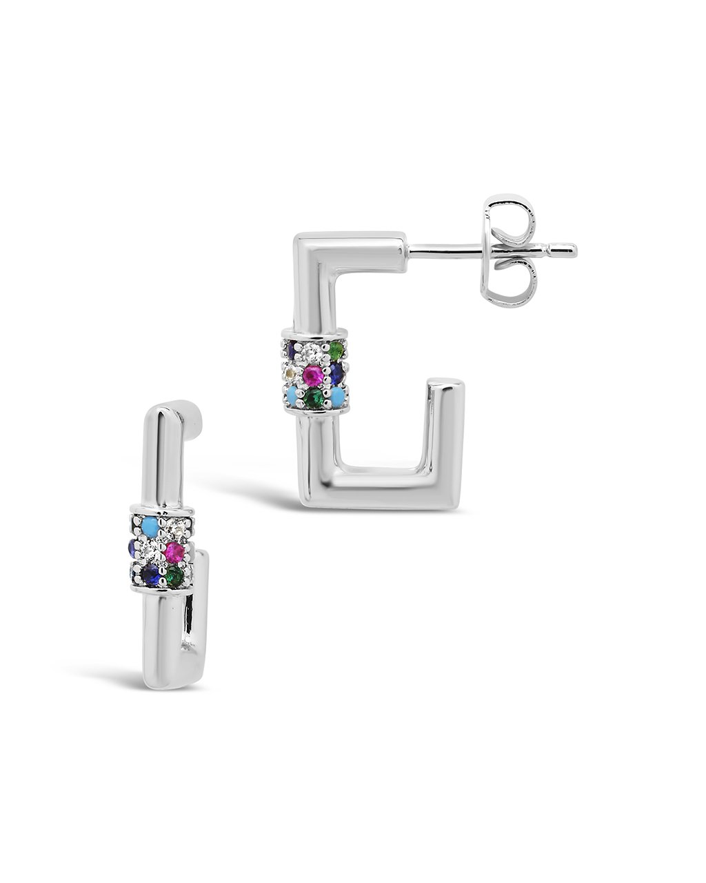 CZ Stud Square Carabiner Clip Huggie Hoops - Trendy Earrings for Women, Girls | Everyday Wear, Party, Gift, Fashion Accessory