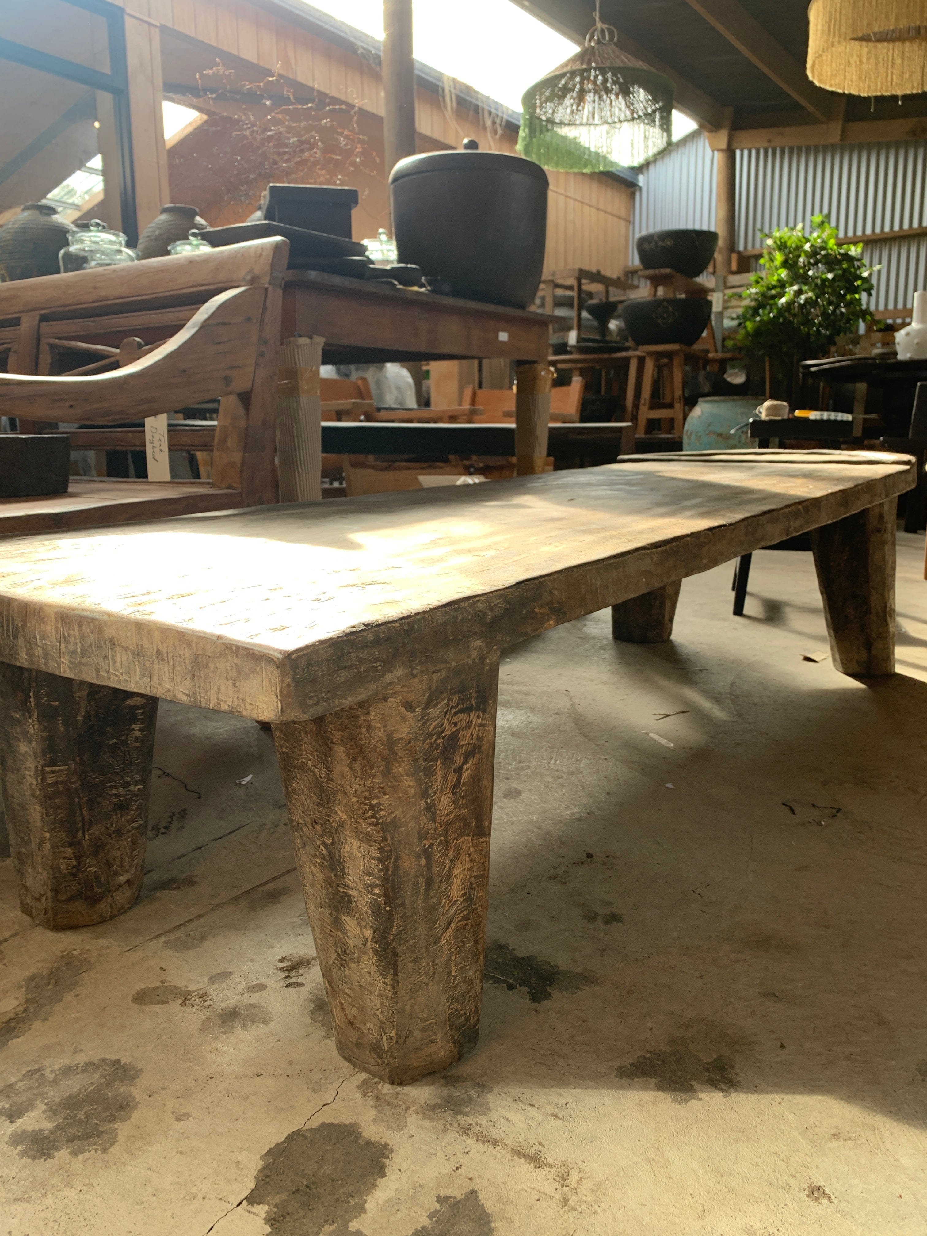 Rustic Teak Wood Coffee Table - Solid Teakwood Living Room Furniture for Home Decor, Farmhouse Style Center Table - Perfect for Living Room, Lounge, or Office