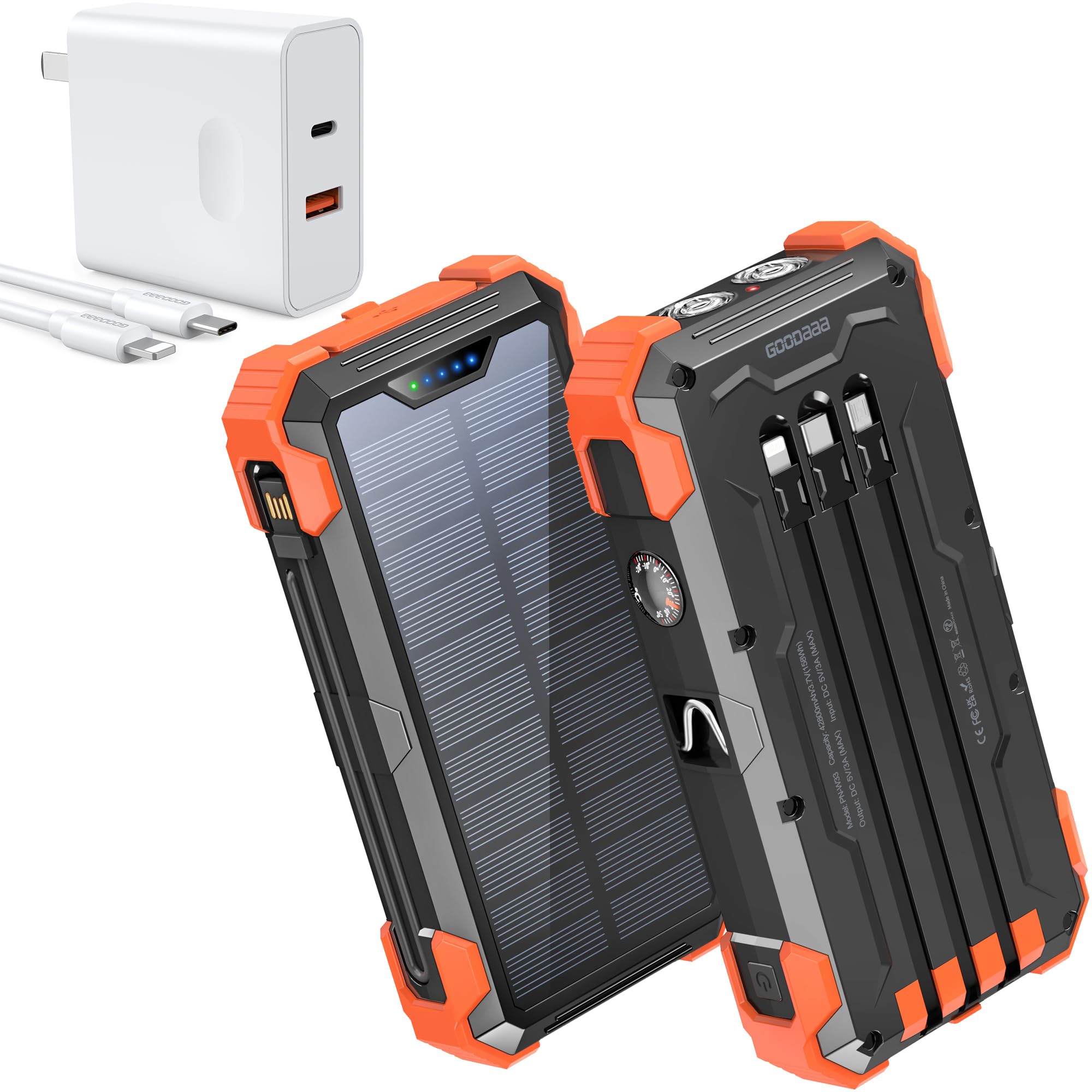 GOODaaa PN-W33 20W Solar Charger with PD Fast Charging - Portable Power Bank for Camping, Hiking & Outdoor Adventures