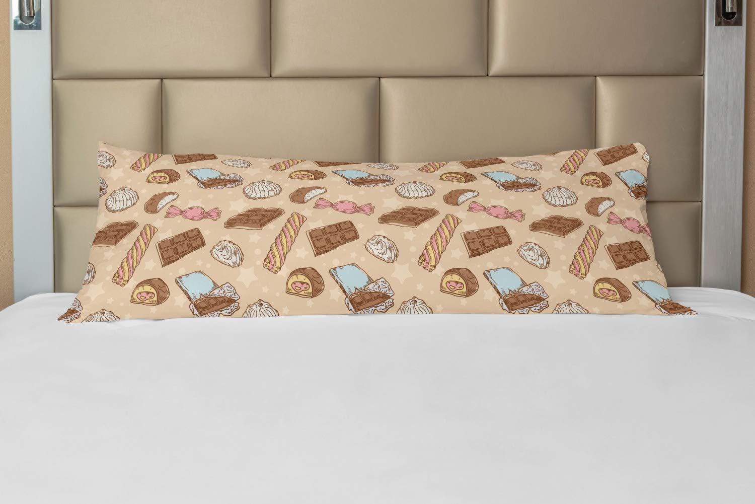 Ambesonne Chocolate Themed Body Pillow Case - Vintage Candy Bars & Marshmallows on Starry Background - 21x54 Inch Zippered Decorative Pillow Cover for Bedroom, Living Room, Dorm - Soft & Stylish Home Decor Gift Idea