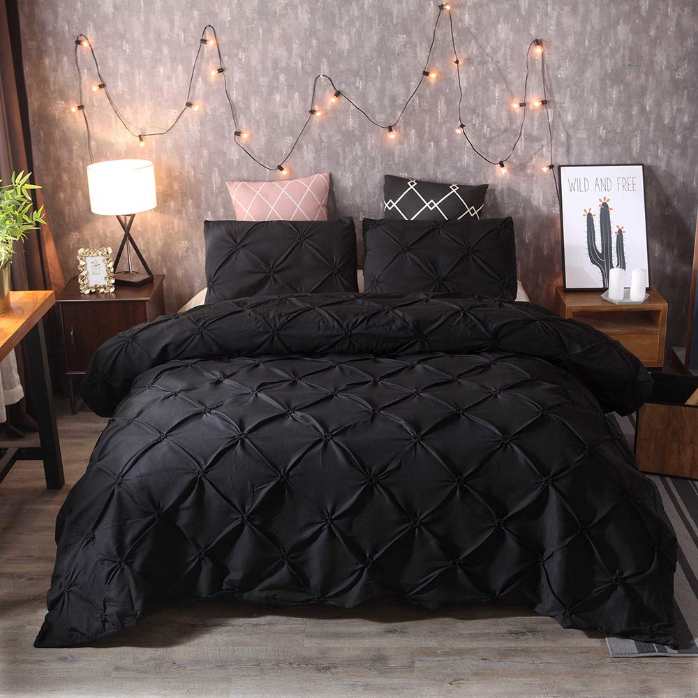 Premium Double Size Microfiber Duvet Cover Set with Zipper - 3 Piece Pinch Pleat Bedding (1 Duvet Cover + 2 Pillow Shams) - Ultra Soft Breathable Bed Set for Cozy Sleep - Perfect for Master Bedroom, Guest Room & Hotel Use