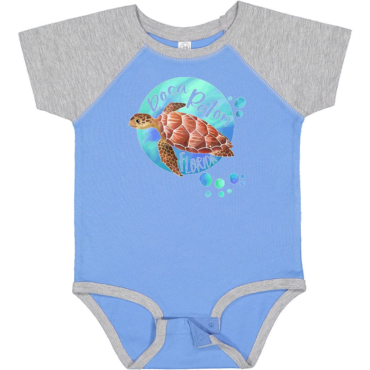 Inktastic Boca Raton Florida Swimming Sea Turtle with Bubbles Baby Bodysuit - Cute Infant Onesie for Beach Vacation & Summer Outfits