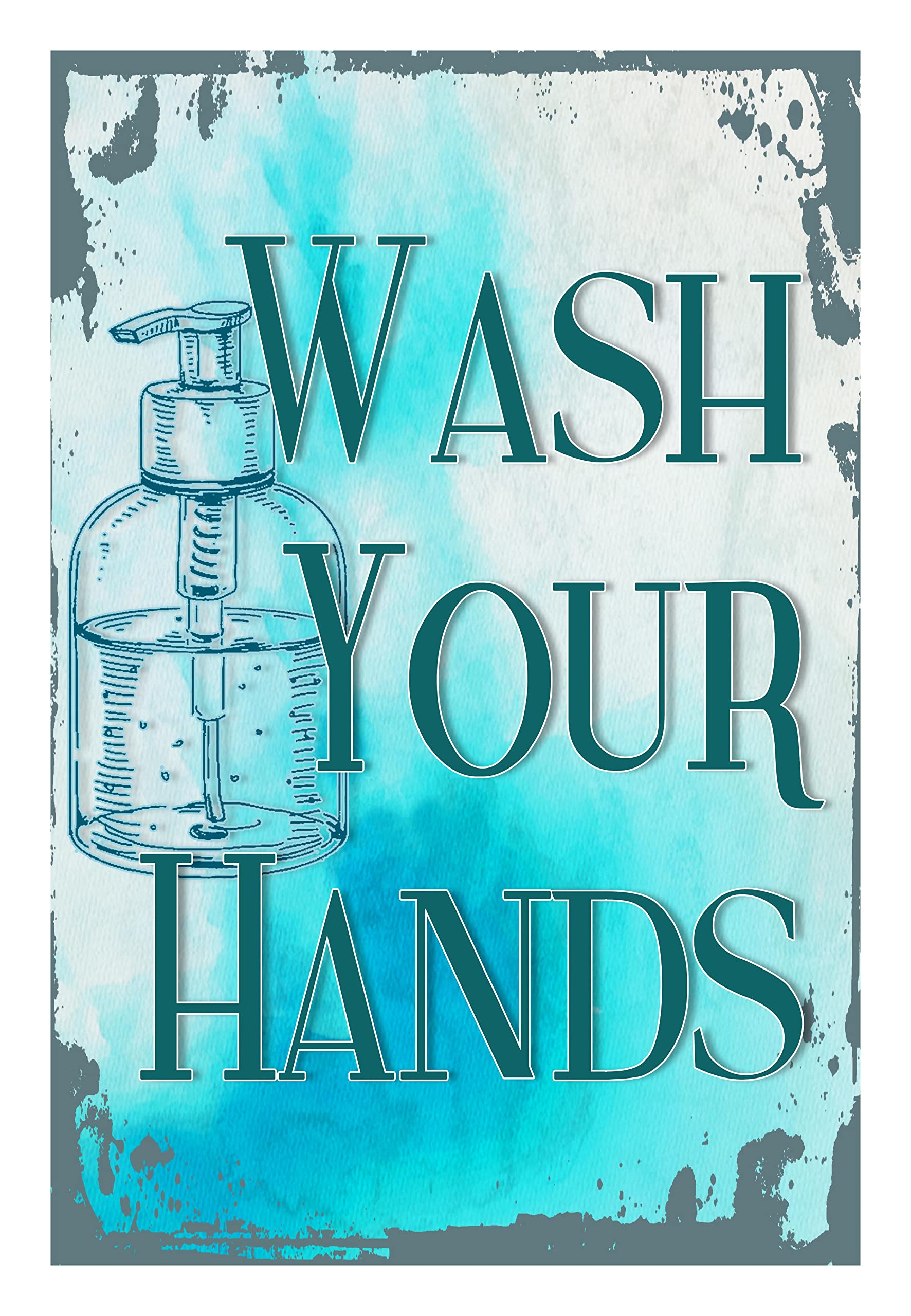 Funny Bathroom Wall Art - Wash Your Hands Soap Blue Watercolor Canvas Print - 12x16 Inch Home Decor for Bathroom, Kitchen, Office & Gifts