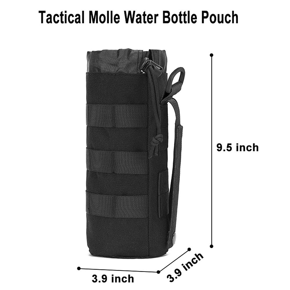 Upgraded 1000D Nylon MOLLE Water Bottle Pouch with Drawstring & Mesh Bottom - Tactical Hydration Holder for Backpack, Running, Hiking, Camping & Outdoor Adventures