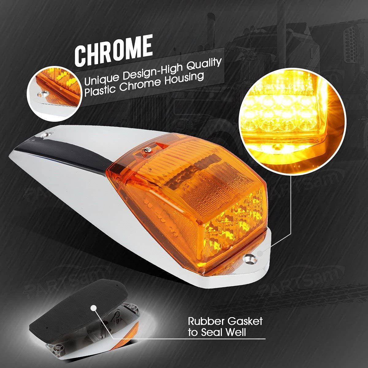Partsam 5PCS 31LED Amber Cab Marker Roof Running Lights & 48LED Round Double Face Stop Turn Tail Lights - Heavy Duty Truck & Trailer Lighting for Enhanced Visibility & Safety