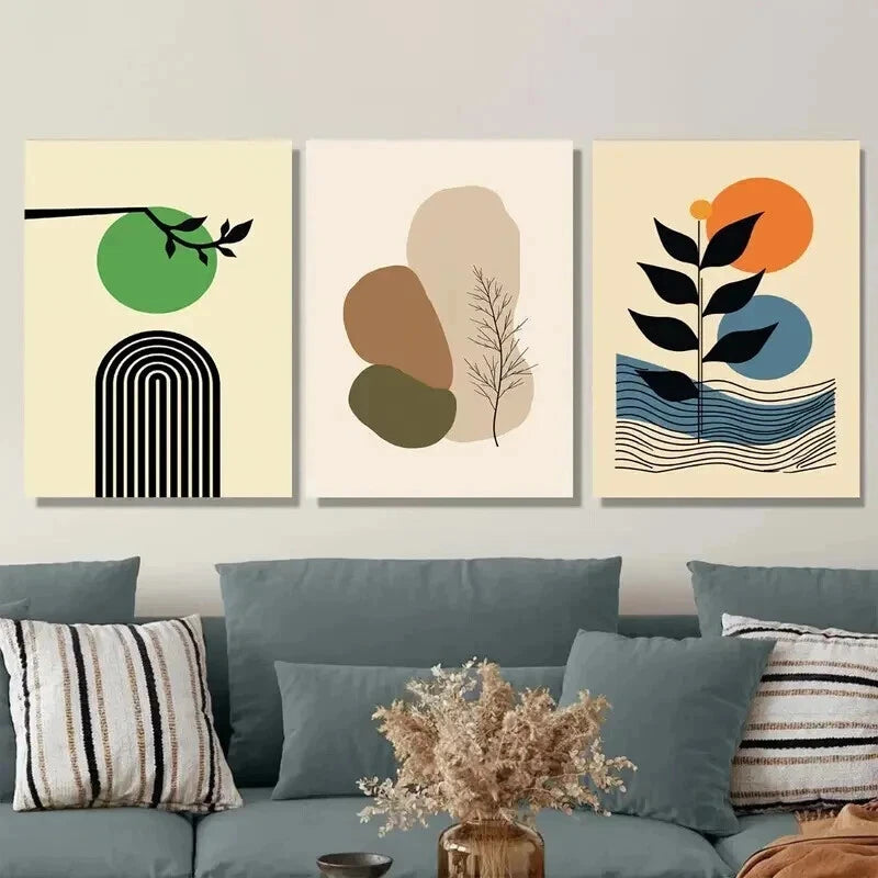 3-Piece Abstract Minimalist Modern Green Wall Art Set - Framed Canvas 50x70cm (20x28in) - High Quality Print - Ready to Hang - Australian Made - Perfect for Living Room, Bedroom, Office & Home Decor