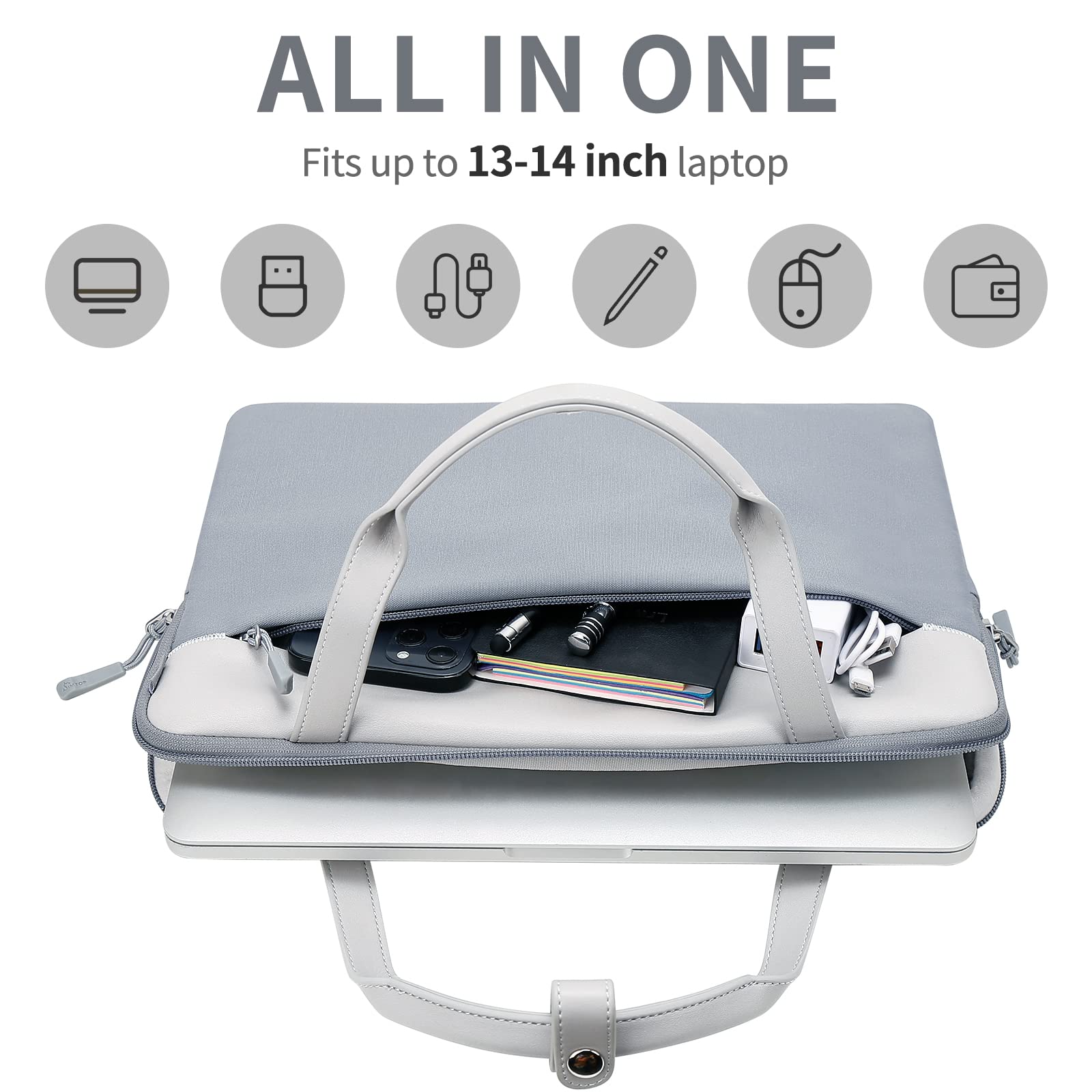 Waterproof 14 Inch Laptop Sleeve for Women - Polyester Protective Case with Handle for MacBook Air/Pro 13.3