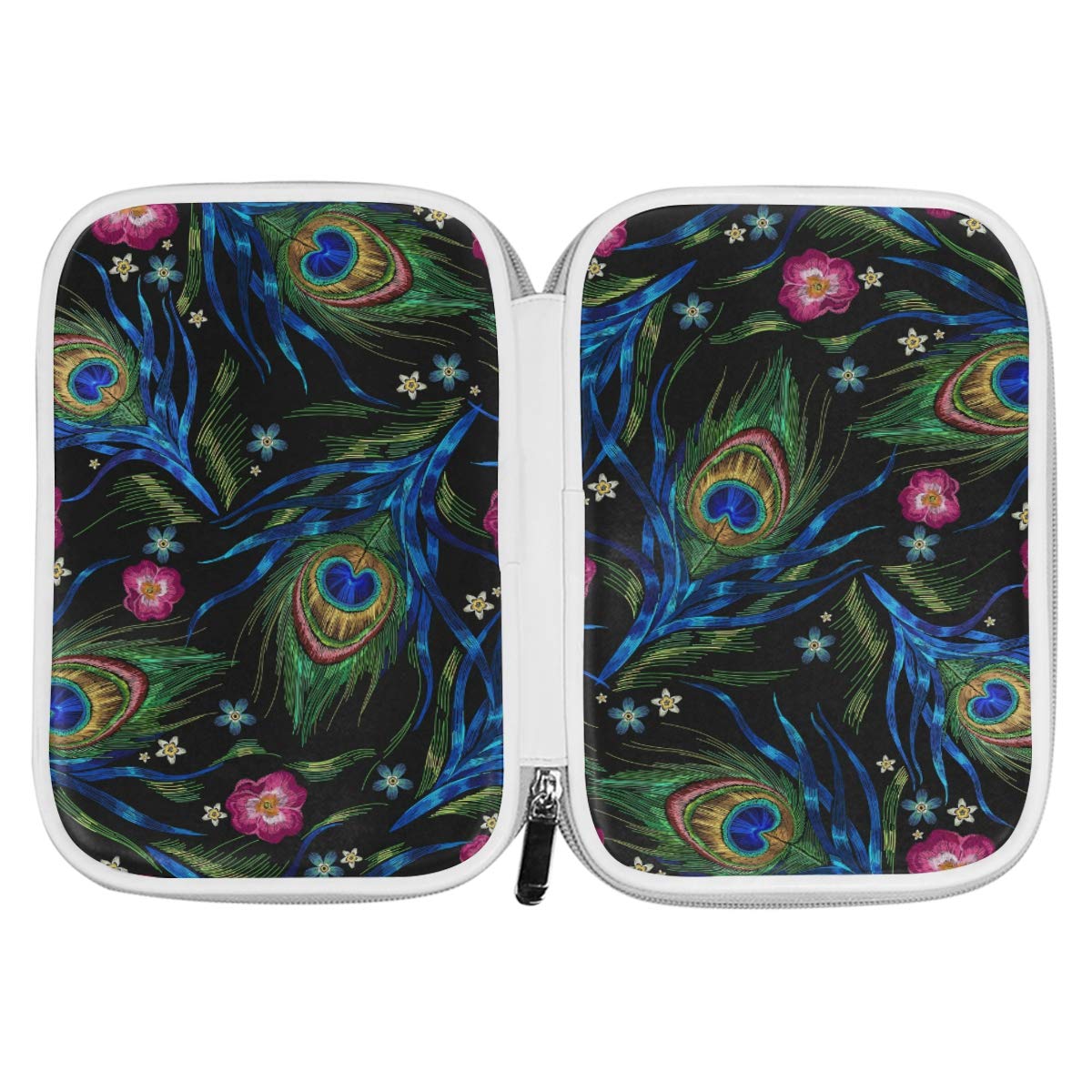 Bardic Embroidery Peacock Feather Pencil Case & Makeup Brush Bag - Travel Organizer Cosmetic Pouch & Passport Holder for Men & Women - Perfect for School, Office, Travel & Daily Essentials Storage