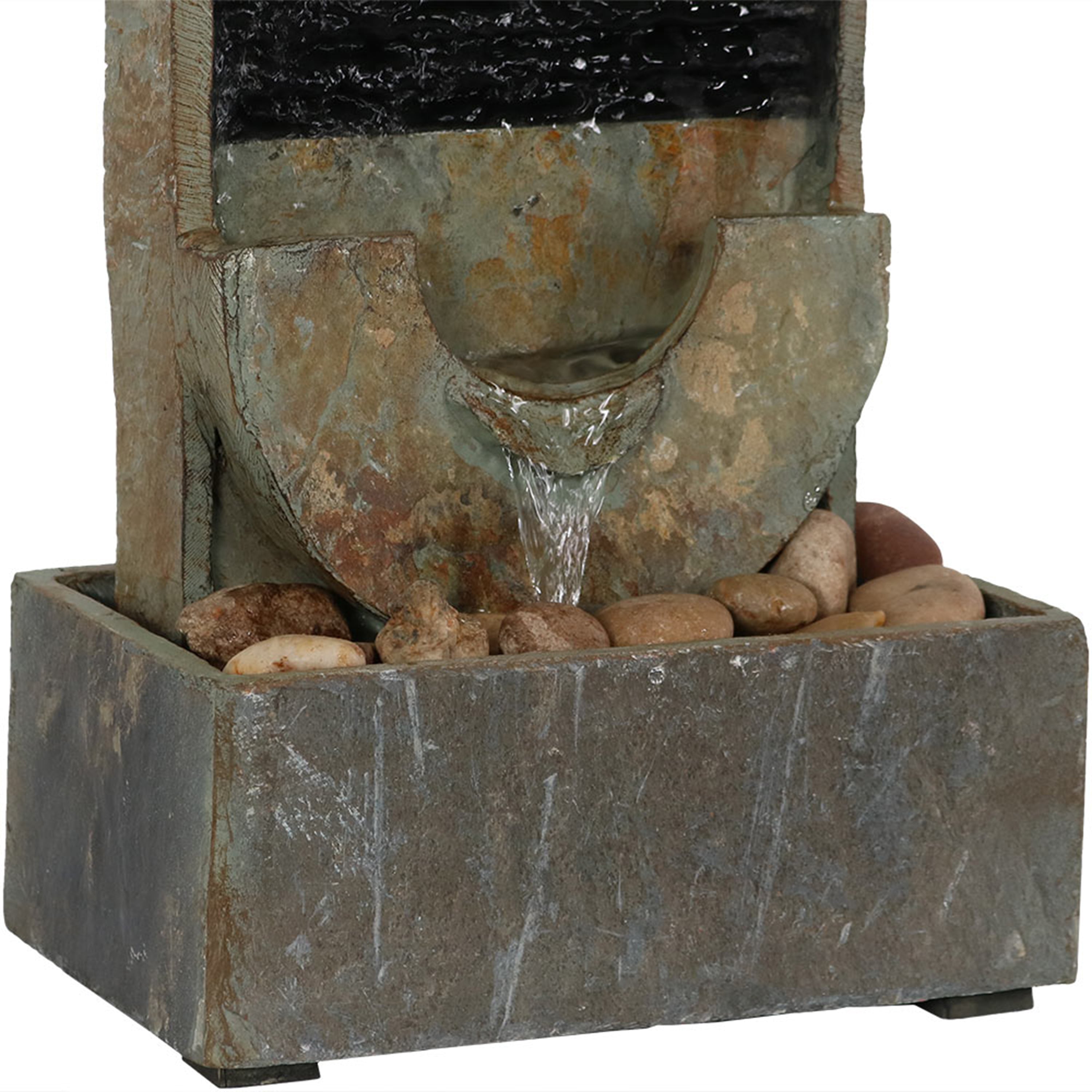 16 Inch Sunnydaze Half Moon Slate Indoor Water Fountain - Relaxing Home Decor for Living Room, Bedroom & Office