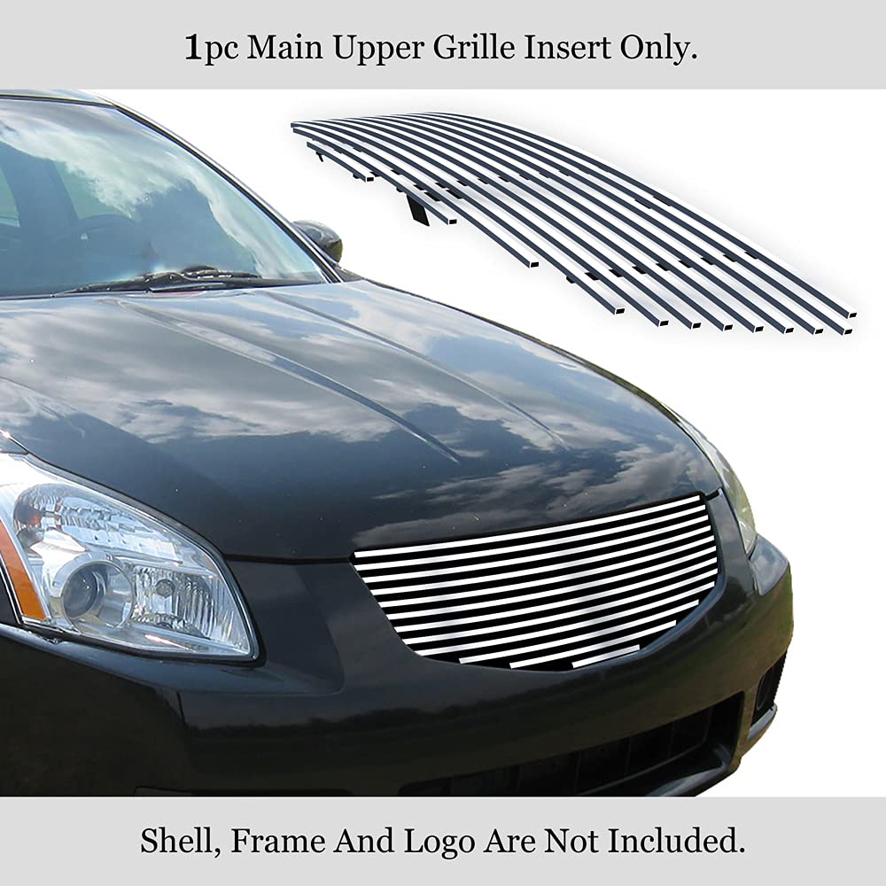 APS Compatible with Nissan Maxima 2007-2008 Main Upper Chrome Billet Front Grille Insert (Part# N86463A) - Upgrade Your Car's Style for Street & Show Scenes