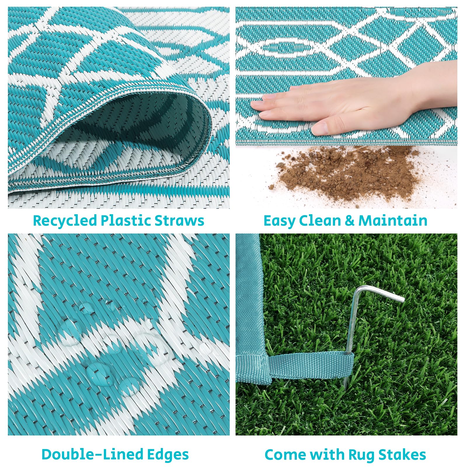 HEBE 5'x8' Waterproof Reversible Outdoor Rug - Durable Plastic Straw Patio Mat for RV, Camping, Porch, Deck, Balcony & Backyard | All-Weather Floor Covering for Outdoor Living Spaces