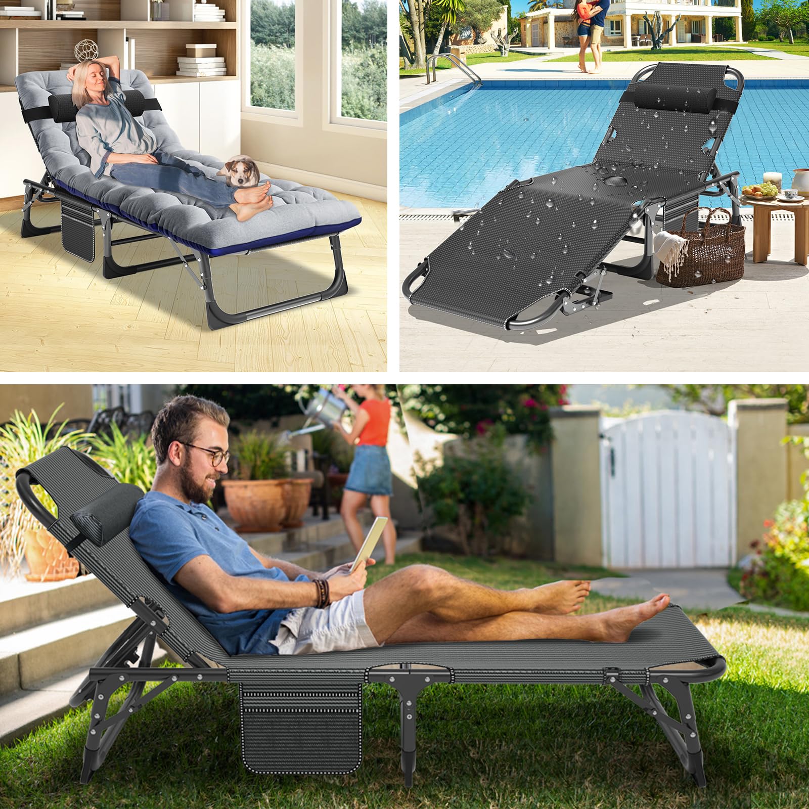 ABORON Heavy Duty Folding Camping Cot for Adults - 3-in-1 Adjustable Guest Bed with 1200D Double-Layer & Mattress - Portable with Carrying Bag - Perfect for Home, Office, Camping, Travel & Emergency Use