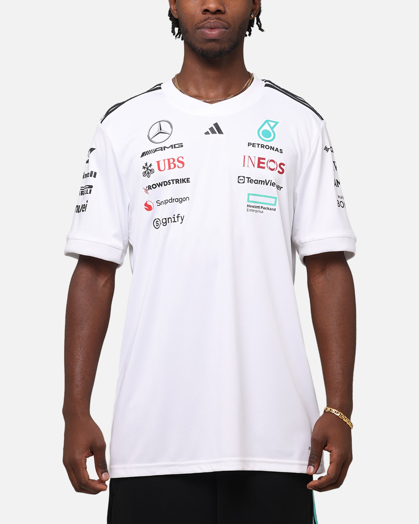 Adidas x Mercedes AMG Petronas Formula One F1 2025 Team Driver T-Shirt - White - Official Motorsport Fan Apparel for Racing Enthusiasts & F1 Events