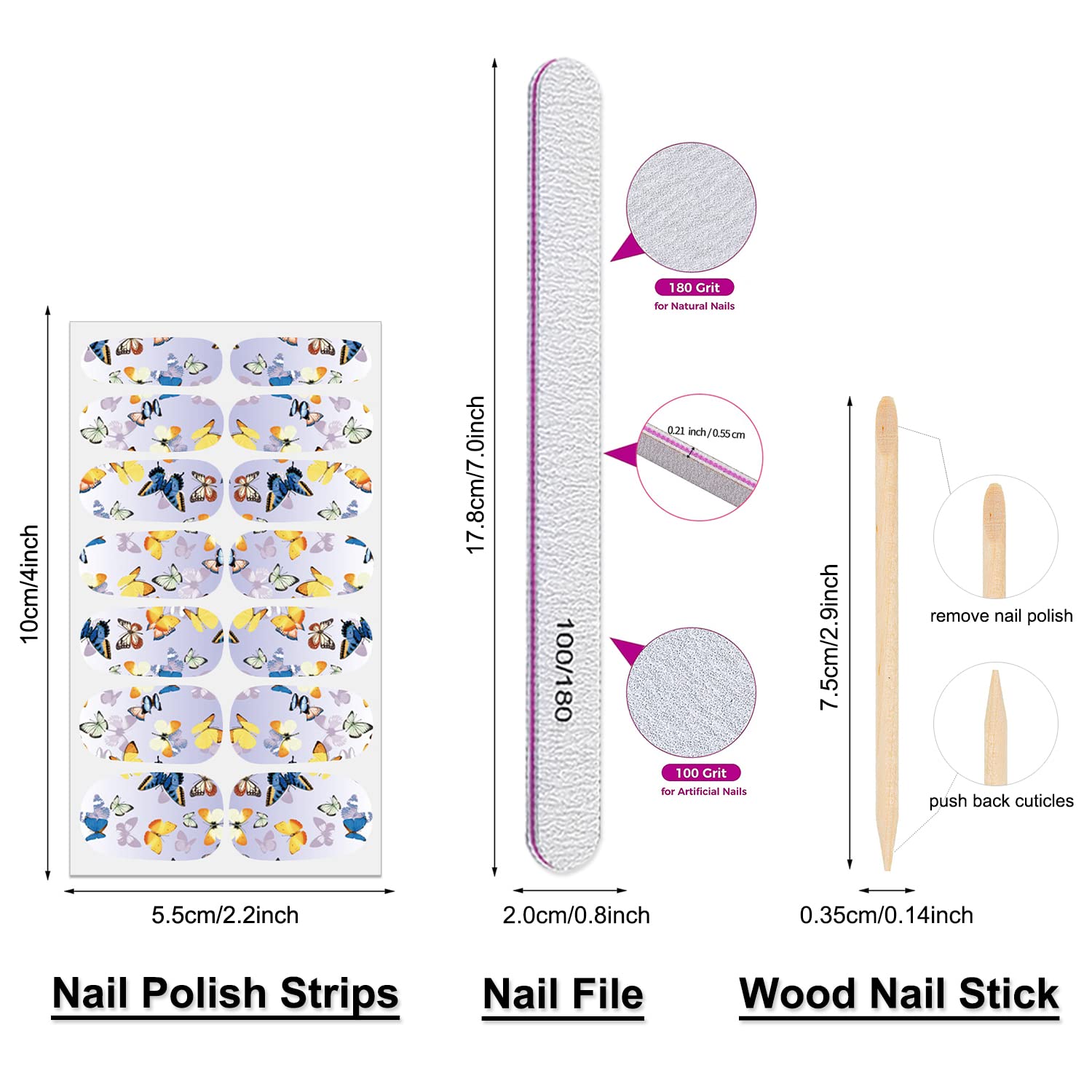DANNEASY 16 Sheets Nail Wraps - Butterfly Flower Nail Polish Strips for Women | Self-Adhesive Manicure Stickers with Nail File & Cuticle Stick (Chic Style) | Perfect for Parties, Weddings & Everyday Nail Art