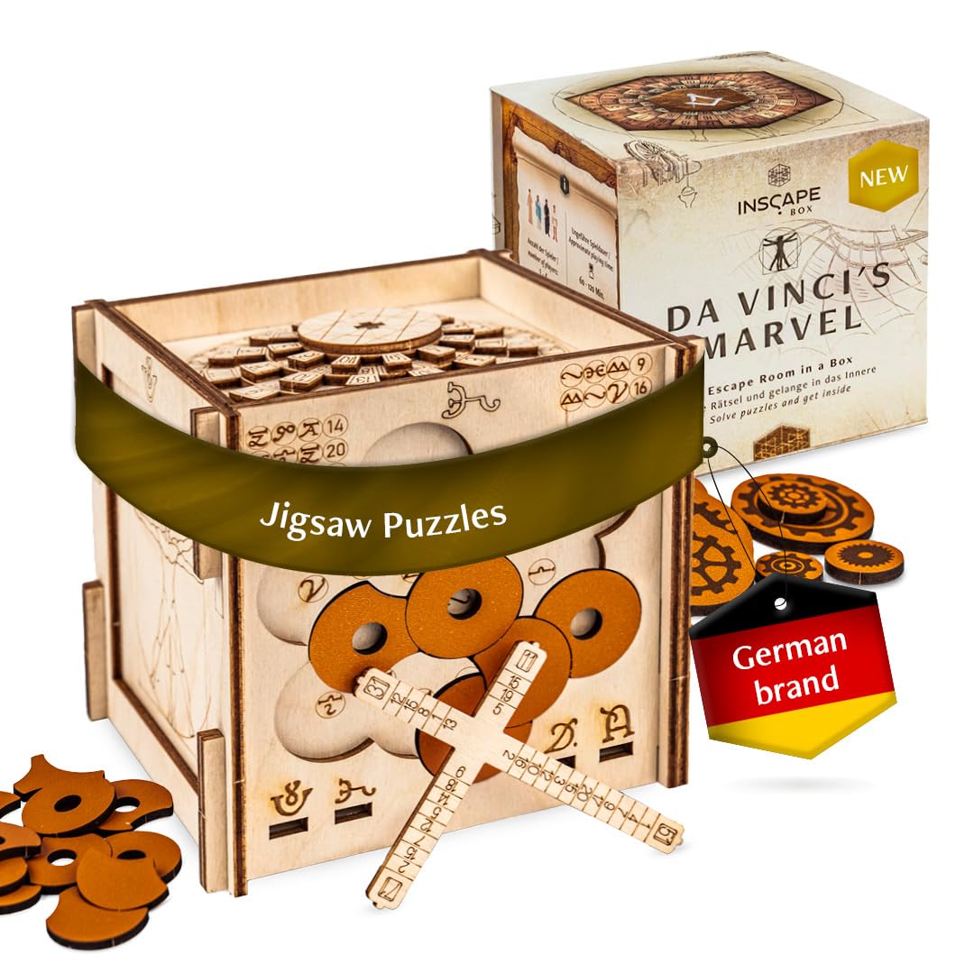 INSCAPE Da Vinci's Marvel Wooden Puzzle Box - Escape Room in A Box Game for Adults with Hidden Compartments - Challenging Brain Teaser & Mind Puzzles - Perfect Birthday Gift for Puzzle Lovers (Great for Game Nights, Team Building, and Escape Room Enthusiasts)