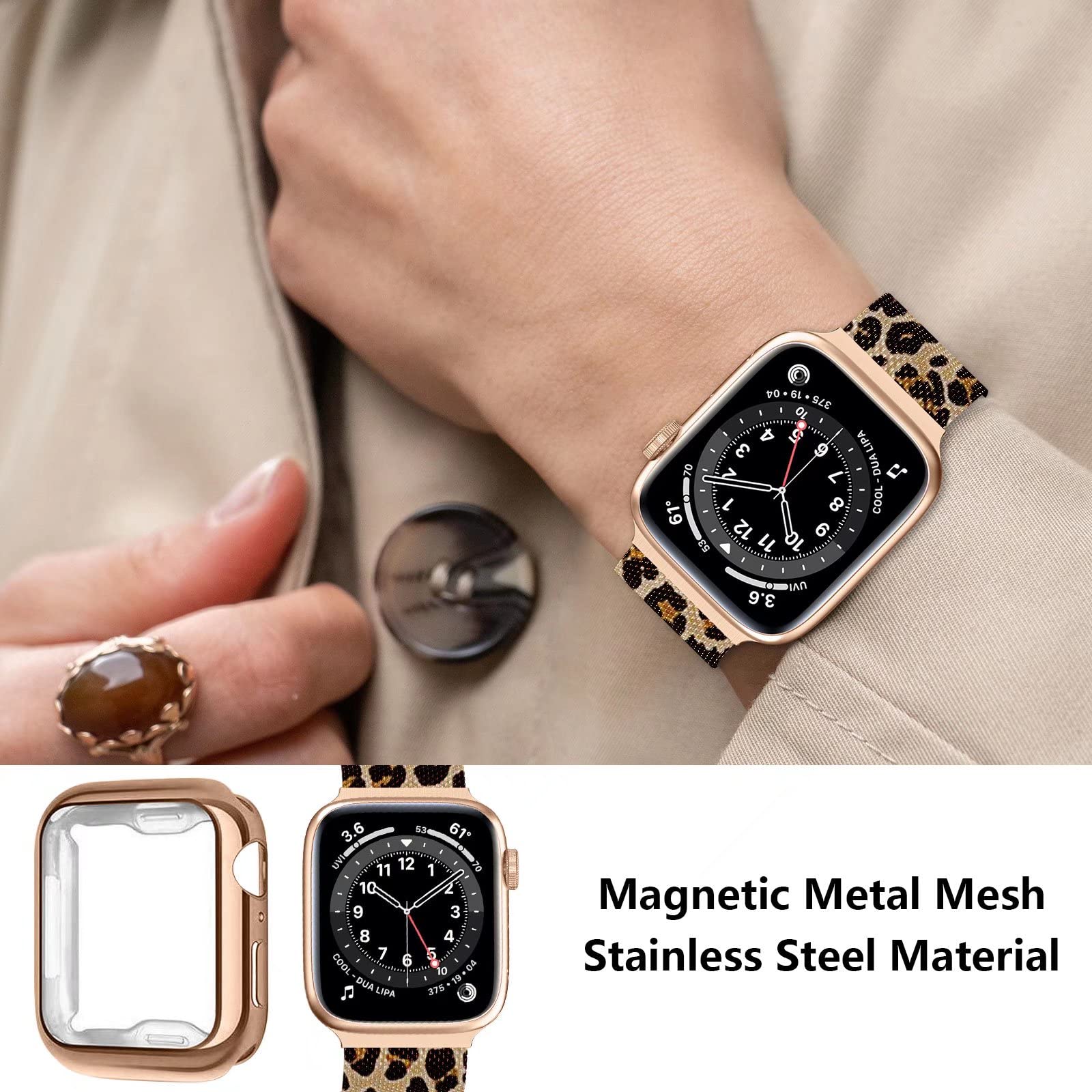 Stainless Steel Band for Apple Watch 38mm 40mm 41mm 42mm 44mm 45mm - Magnetic Adjustable Strap Compatible with iWatch Series 9/8/7/6/5/4/SE/3/2/1 - Screen Protector Case Included - Perfect for Workout, Office & Daily Wear (Unisex Design for Men & Women)