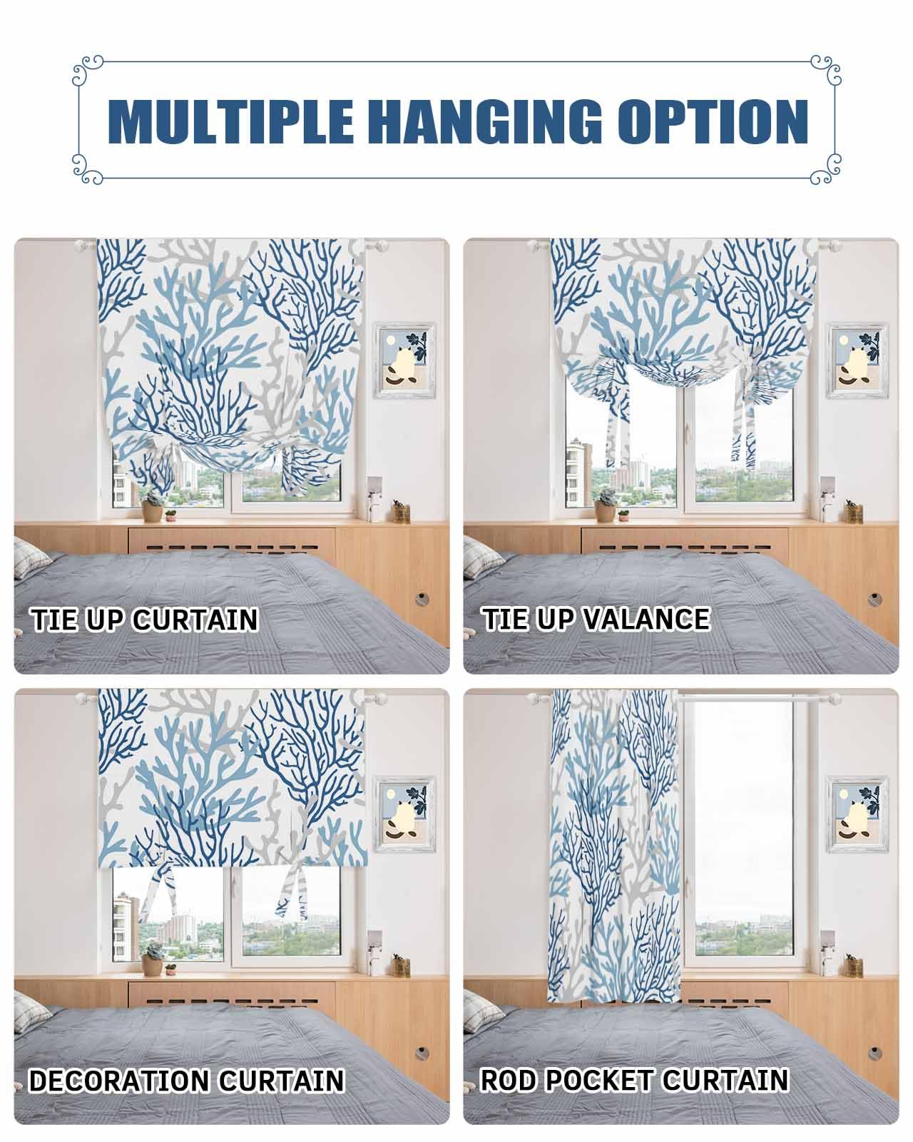 Navy Blue & Grey Coastal Tie-Up Curtains 63