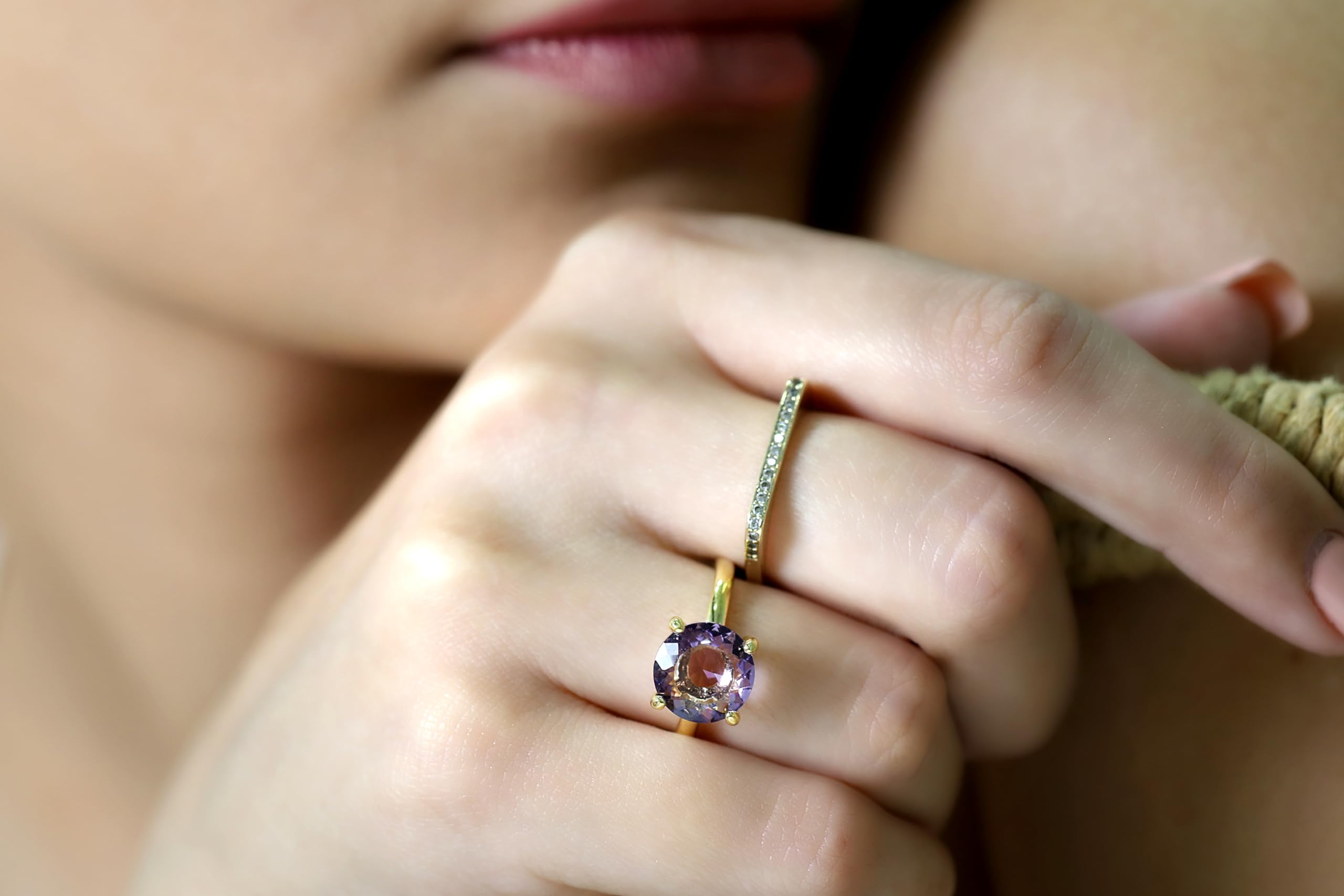 14K Rose Gold Amethyst Ring for Women - February Birthstone Jewelry with Prong Setting - Elegant Engagement & Promise Ring - Perfect for Valentine's Day, Anniversary & Special Occasions