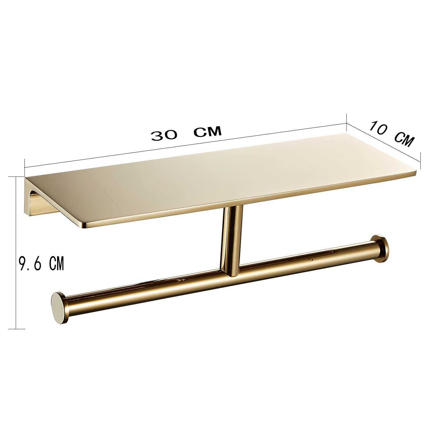 Double Roll Toilet Paper Holder with Shelf - Solid Brass Hotel Style Tissue Dispenser with Storage - Polished Gold Finish for Bathroom & Luxury Restrooms