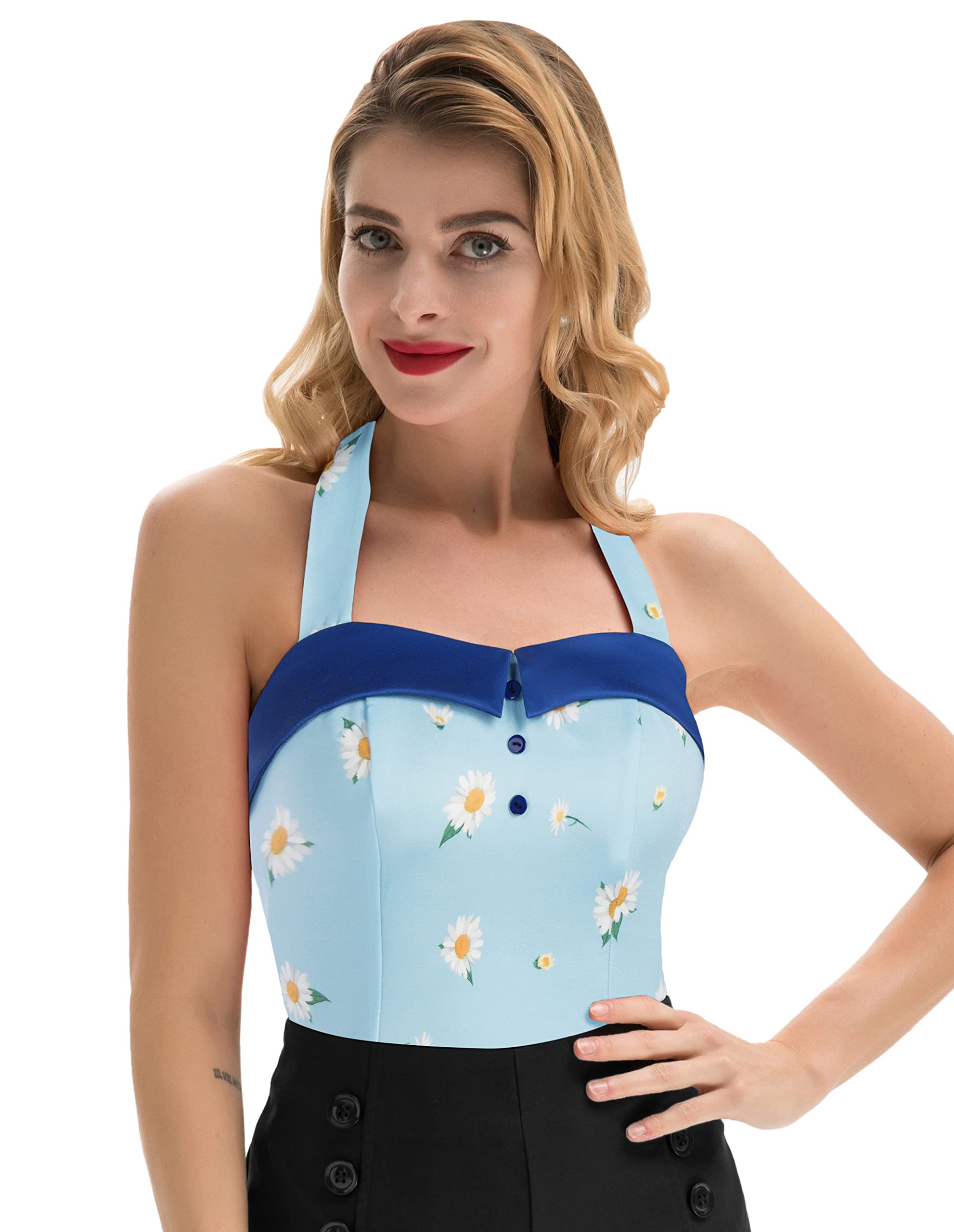 Belle Poque 1950s Vintage Women's Halter Tank Tops - Retro Summer Tops for Casual Wear, Beach Outfits & 50s Themed Parties