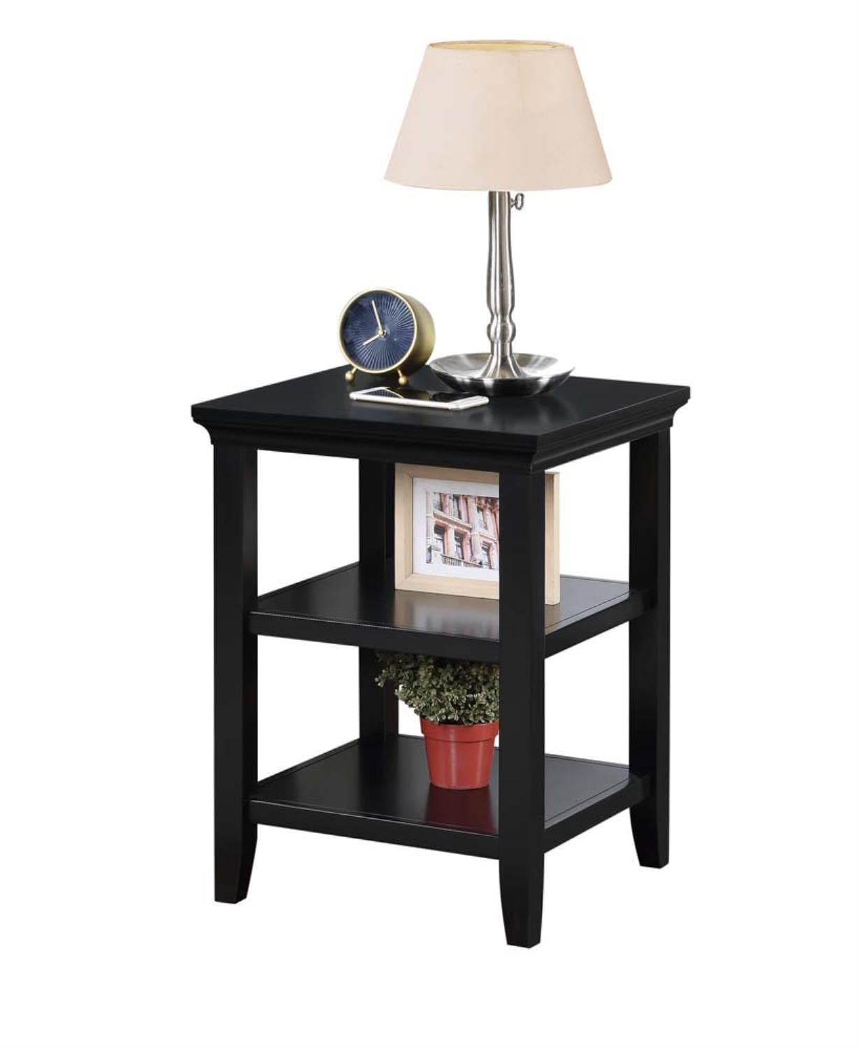 Convenience Concepts Tribeca 18-Inch End Table - Modern Side Table with Storage Shelves for Living Room, Bedroom & Family Room | Black Accent Table for Home Decor | Perfect as Nightstand, Sofa Table or Coffee Table Companion