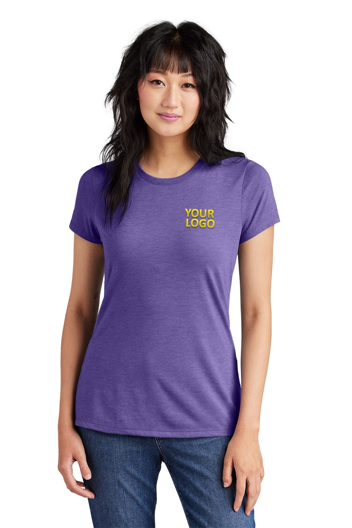 District Made Women's Perfect Tri Crew T-Shirt - Soft Cotton, Comfort Fit, Purple Frost for Casual Wear, Workout & Everyday Style