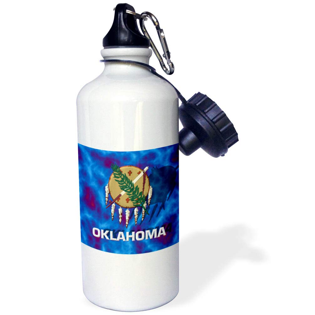 3D Rose Oklahoma State Flag Insulated Sports Water Bottle - 21 oz, White - Perfect for Gym, Hiking & Outdoor Activities