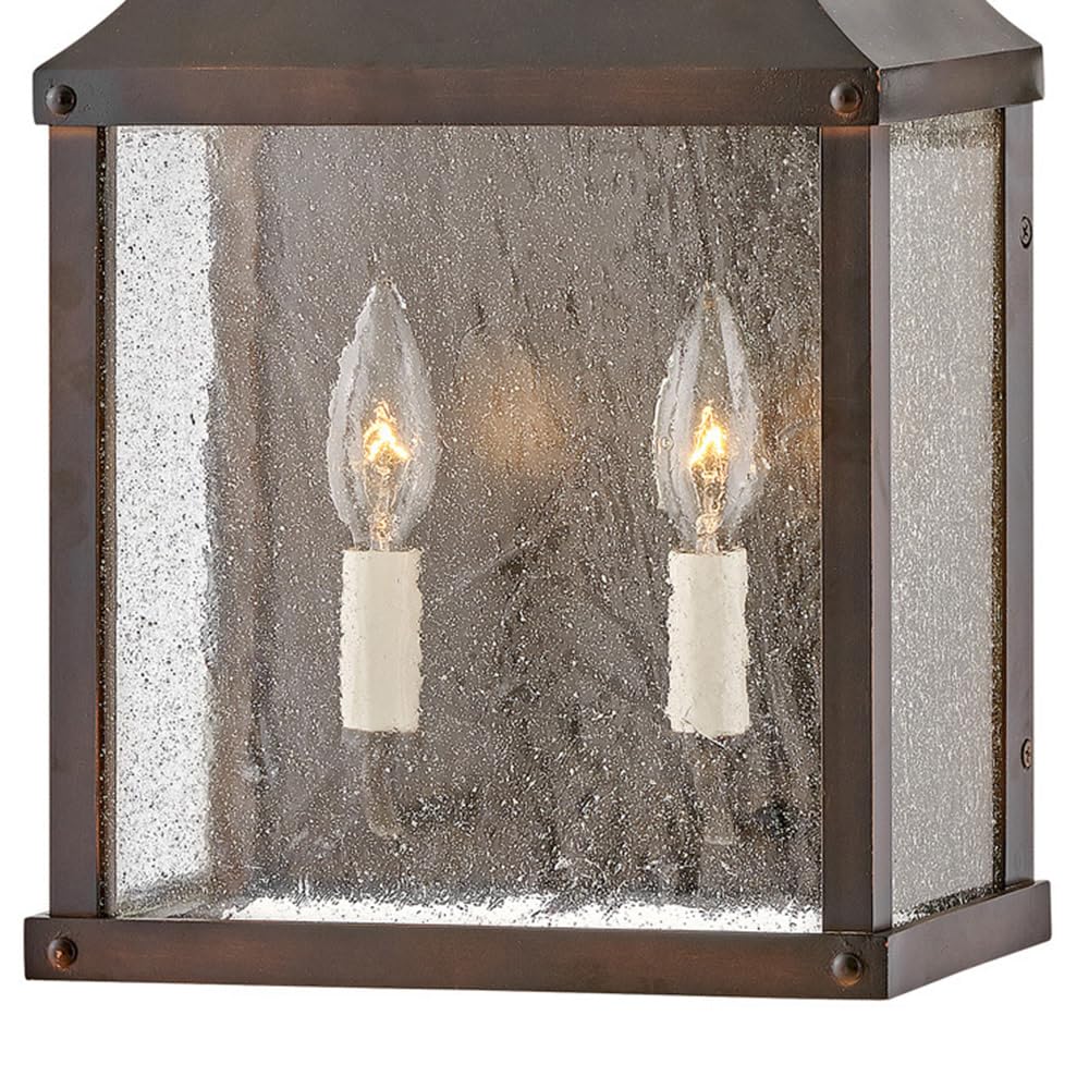 Hinkley Beacon Hill Medium Wall Mount Outdoor Lantern - Estate Series, 2-Light Aluminum Fixture with Clear Seedy Glass & Blackened Copper Finish - Perfect for Porch, Patio, and Garden Lighting