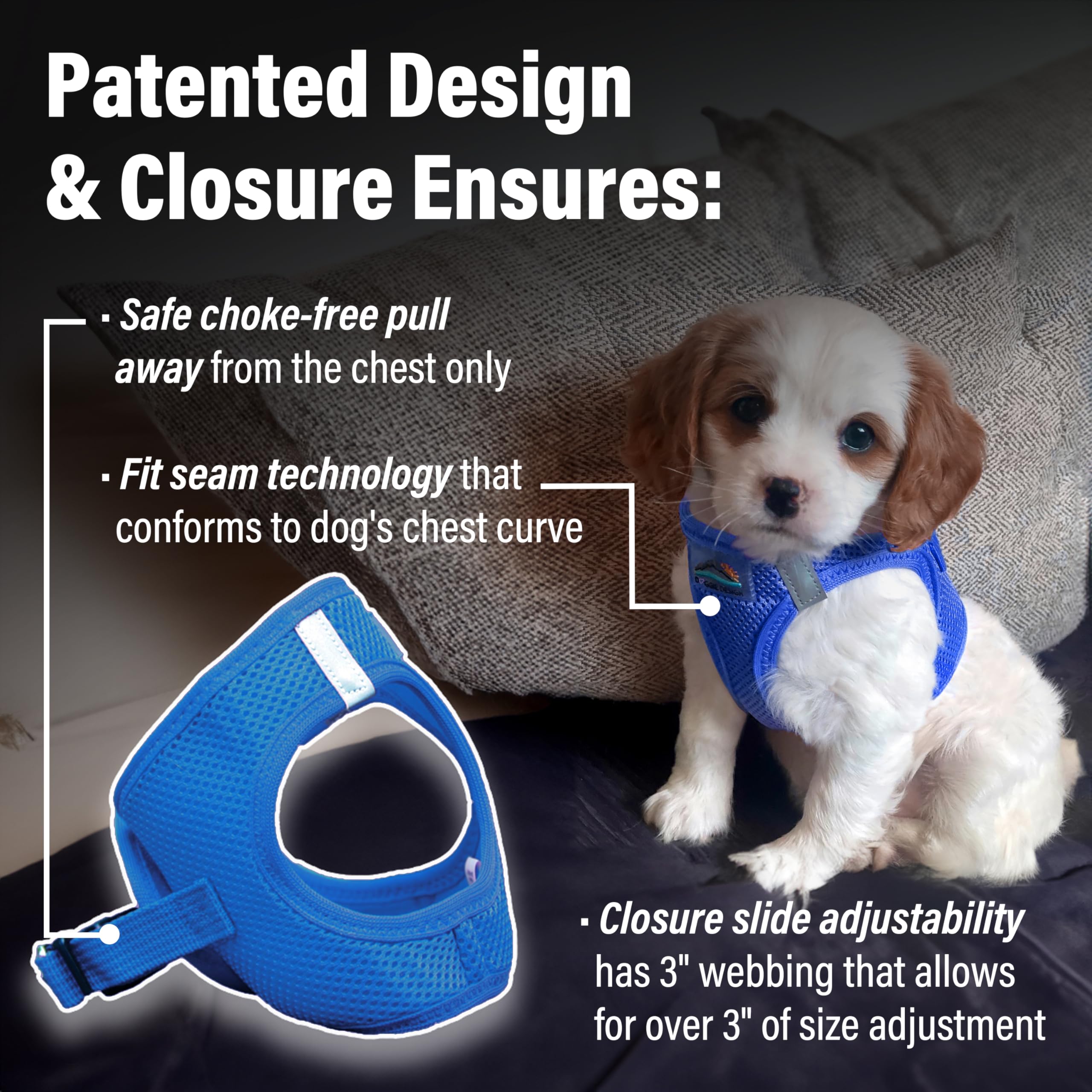 Doggie Design No-Choke Dog Harness - Breathable Mesh Polyester Pet Vest, Easy Step-in Design for Small Dogs - Cobalt Blue XXS | Perfect for Walking, Training & Outdoor Adventures