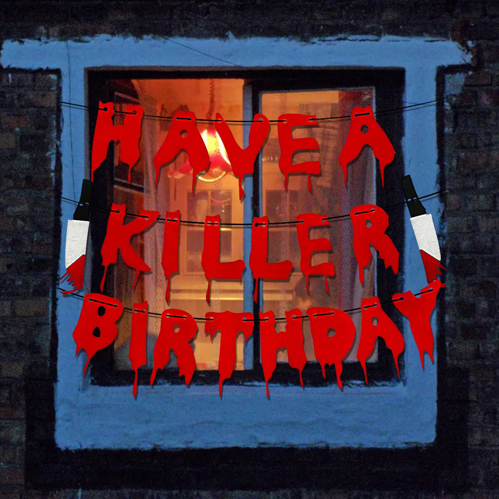 Scary Halloween Birthday Decorations - Murder Mystery Party Banner with Bloody Horror Movie Theme - Perfect for Spooky Birthday Parties & Halloween Events